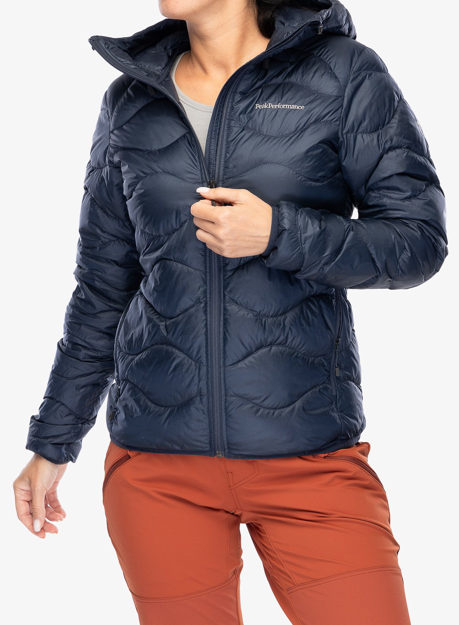 Ženska perjana jakna Peak Performance Helium Down Hood Jacket - blue shadow/shadow