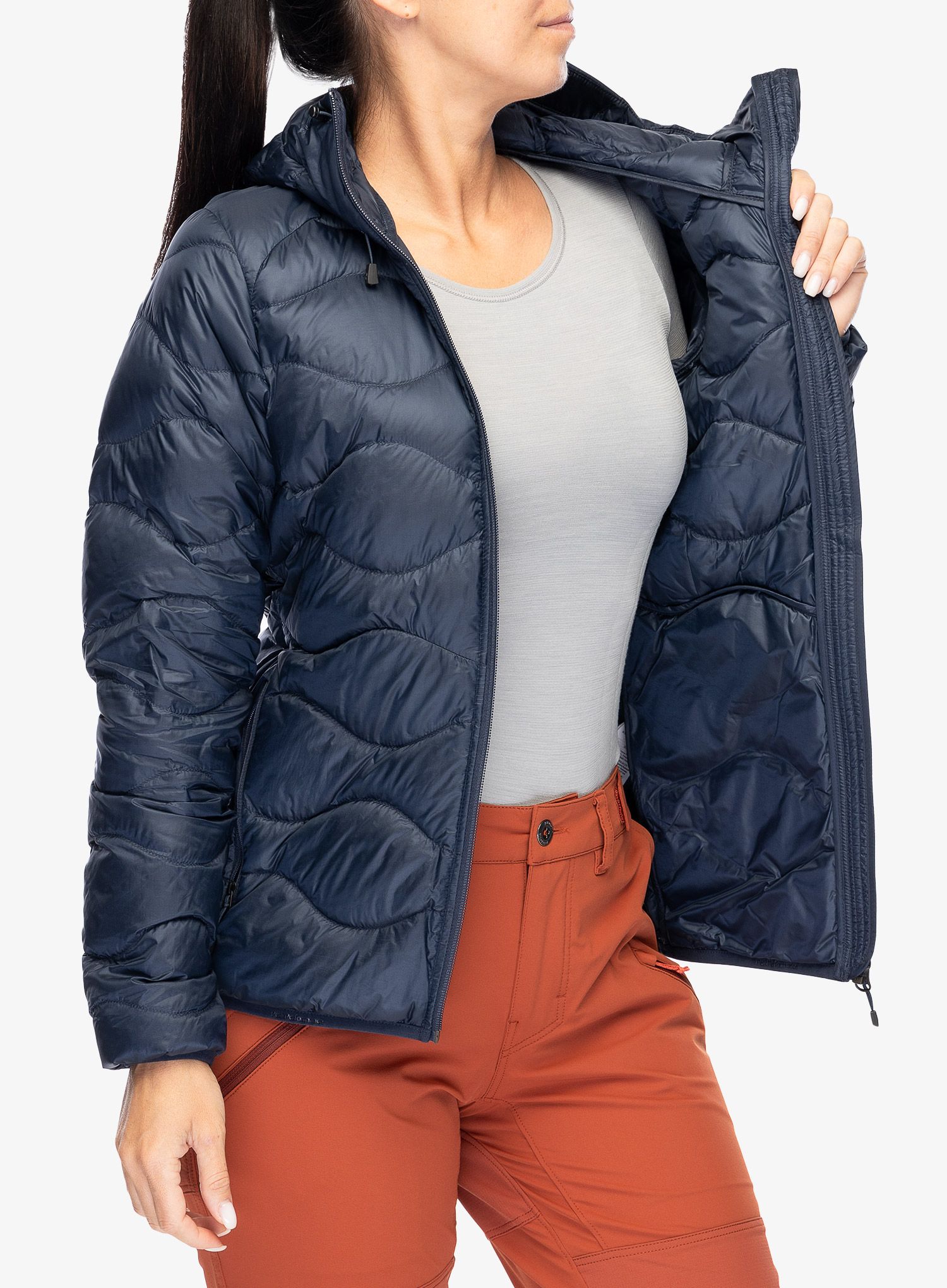 Ženska perjana jakna Peak Performance Helium Down Hood Jacket - blue shadow/shadow