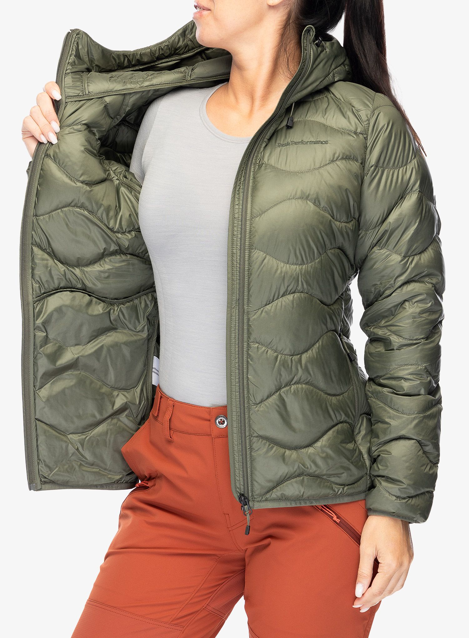 Ženska perjana jakna Peak Performance Helium Down Hood Jacket - pine needle