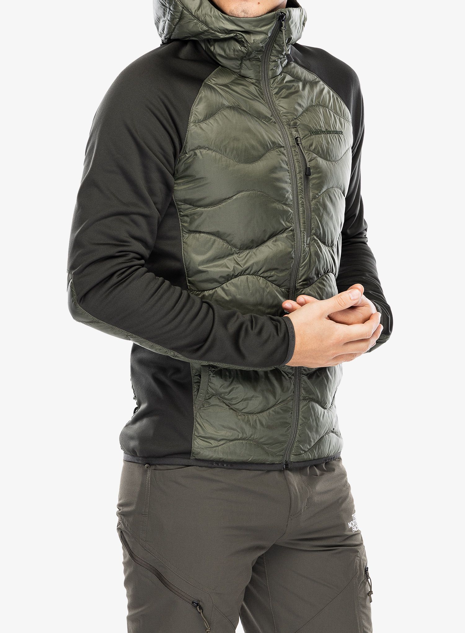 Hibridna jakna Peak Performance Helium Down Hybrid Hood - olive extreme
