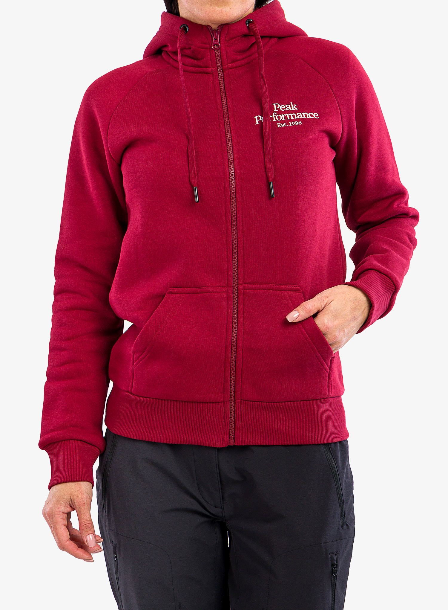 Ženska dukserica na otkopčavanje Peak Performance Original Zip Hood - rogue red