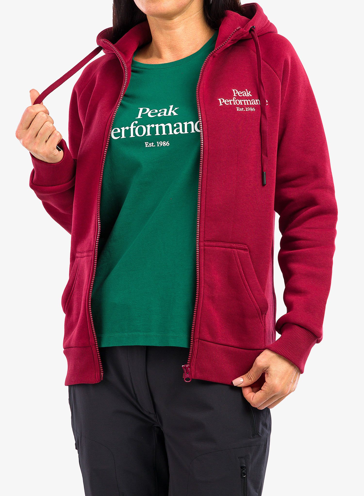 Ženska dukserica na otkopčavanje Peak Performance Original Zip Hood - rogue red