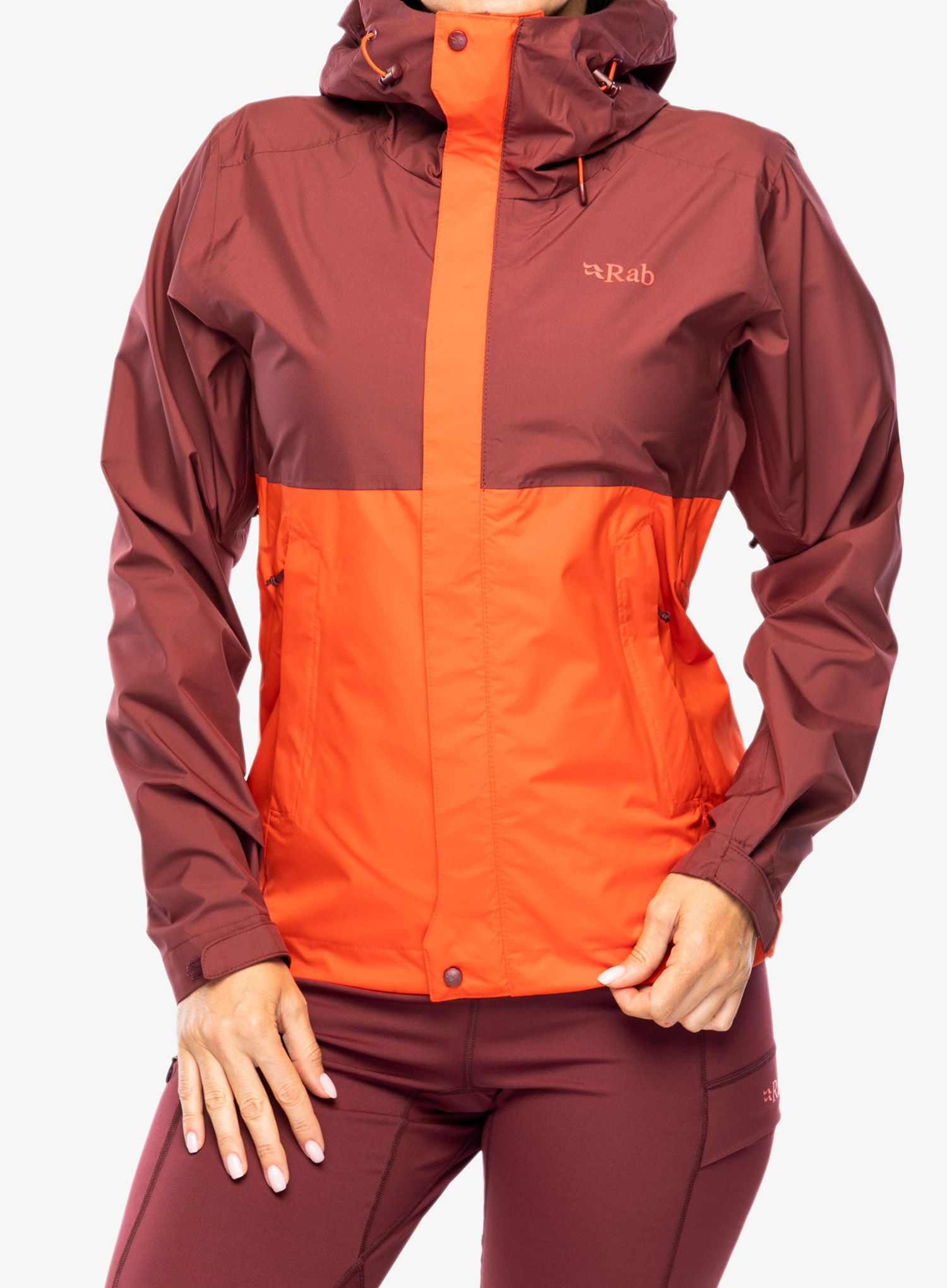 Ženska kišna jakna Rab Downpour Eco Jacket - deep heather/red grapefruit