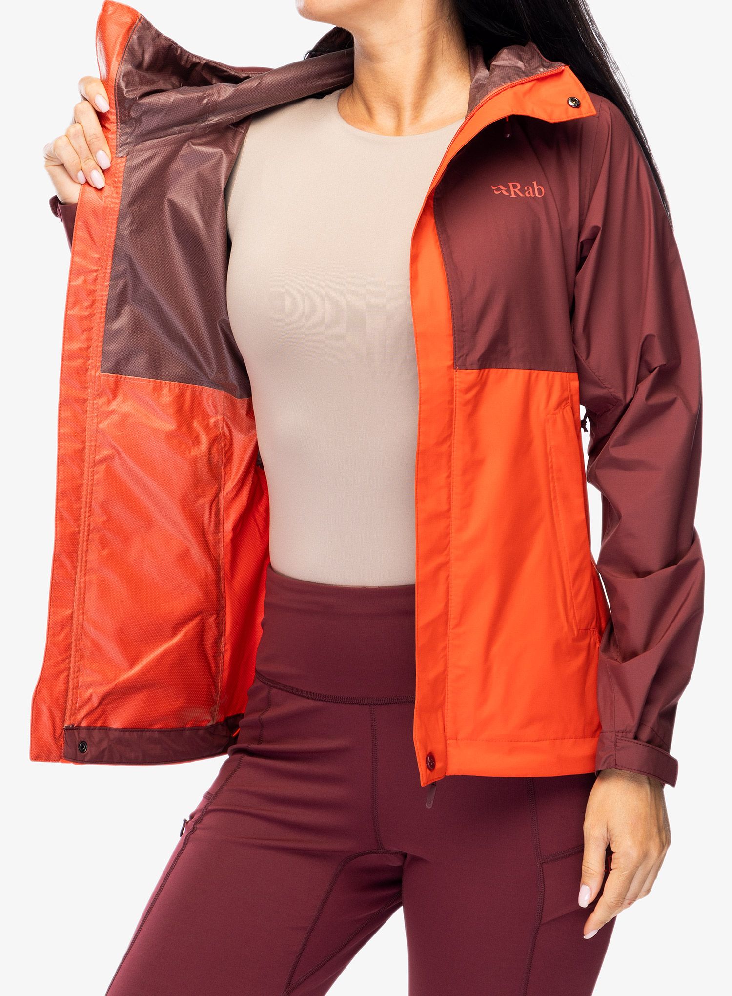 Ženska kišna jakna Rab Downpour Eco Jacket - deep heather/red grapefruit