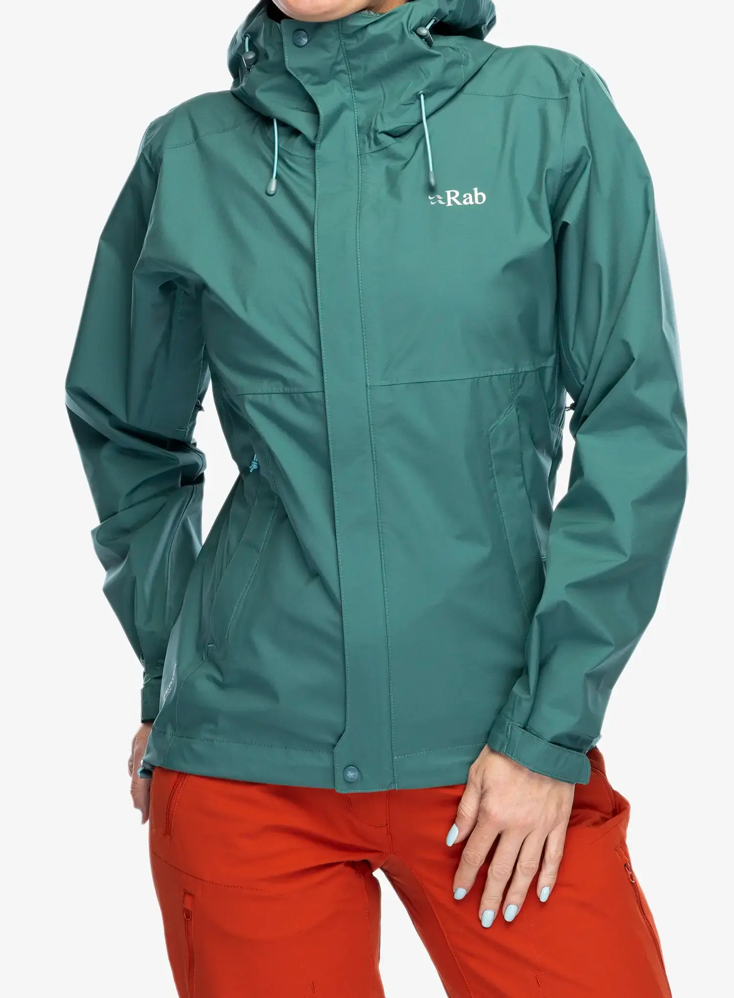 Ženska kišna jakna Rab Downpour Eco Jacket - eucalyptus