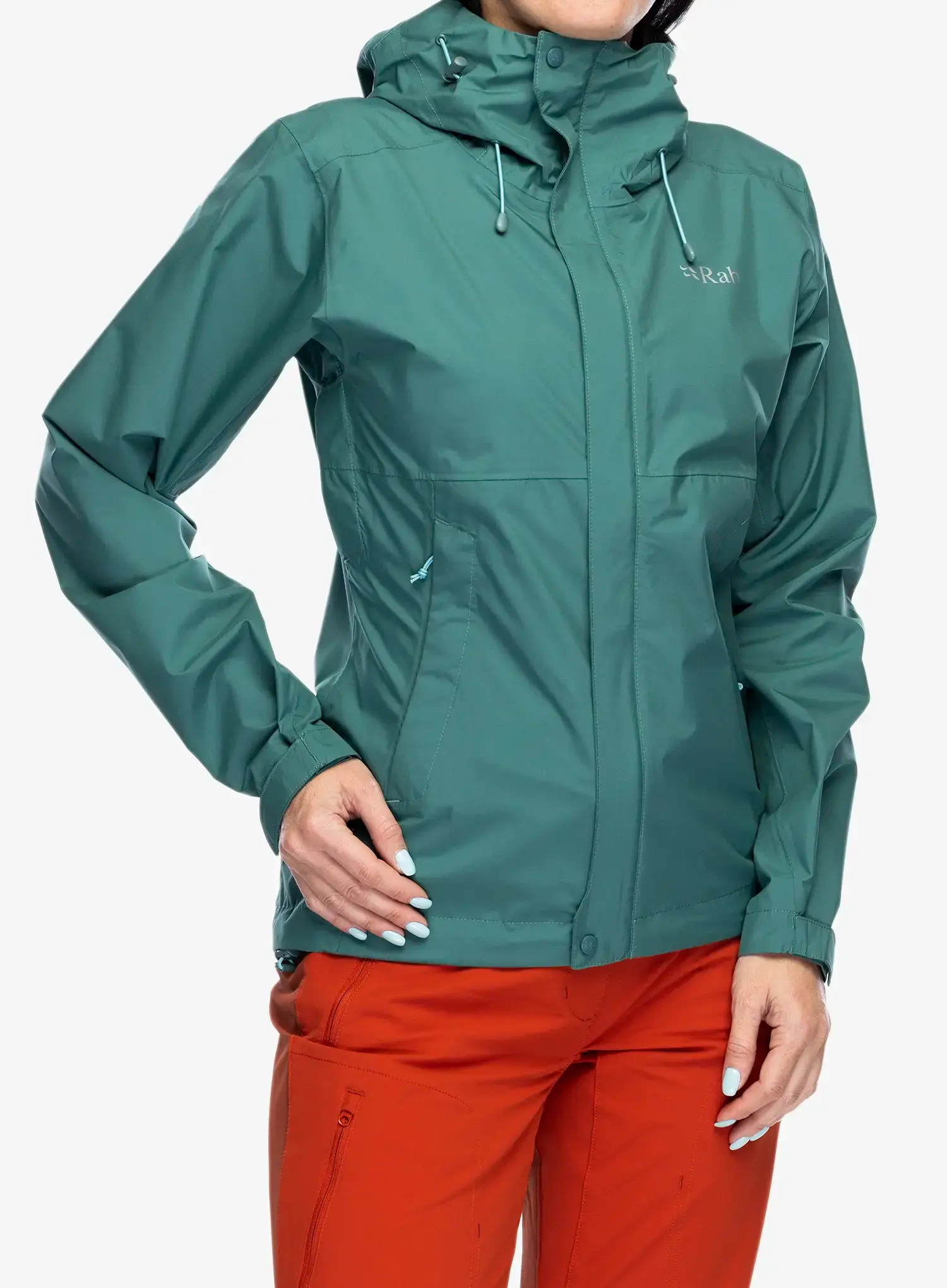 Ženska kišna jakna Rab Downpour Eco Jacket - eucalyptus