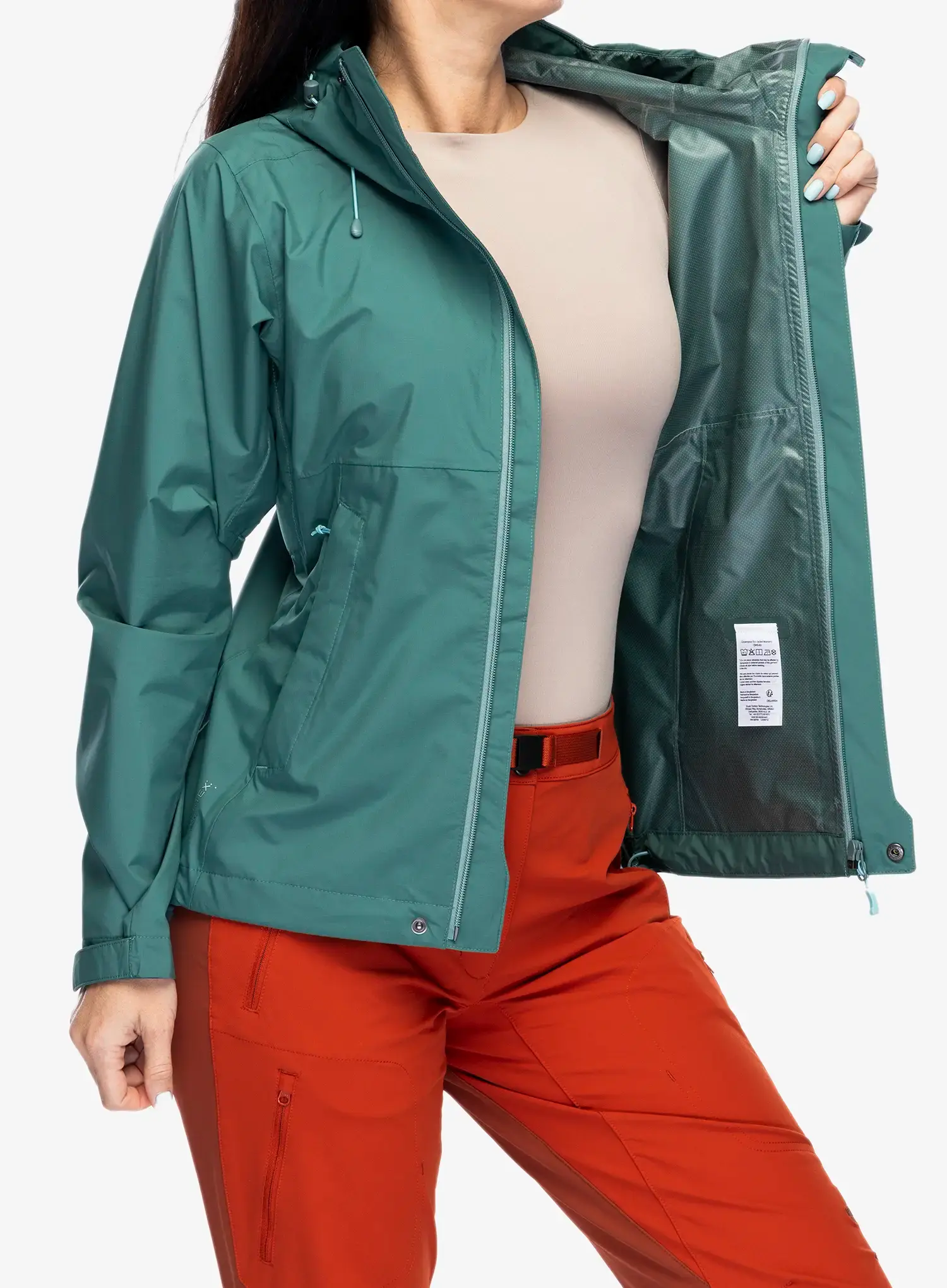 Ženska kišna jakna Rab Downpour Eco Jacket - eucalyptus