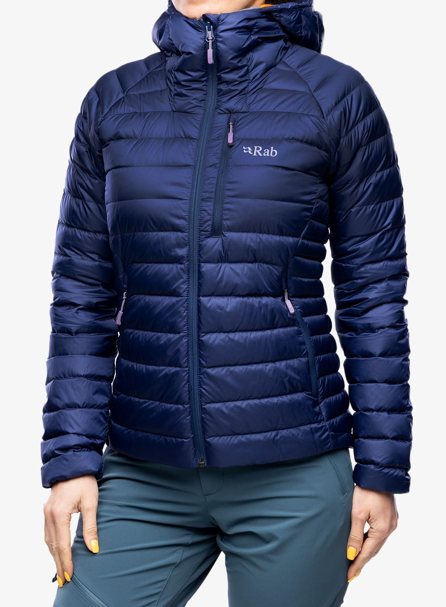 Ženska perjana jakna Rab Microlight Alpine Jacket - patriot blue/marmalade