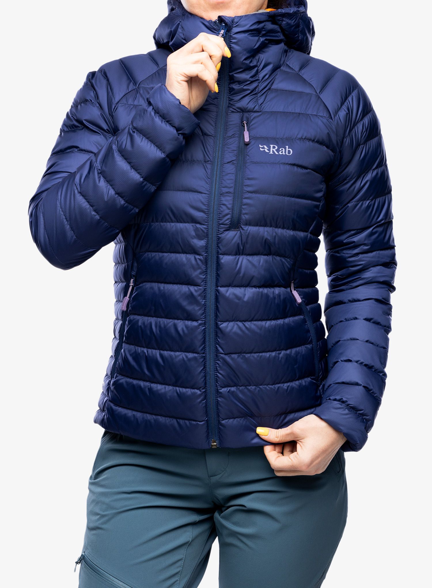 Ženska perjana jakna Rab Microlight Alpine Jacket - patriot blue/marmalade