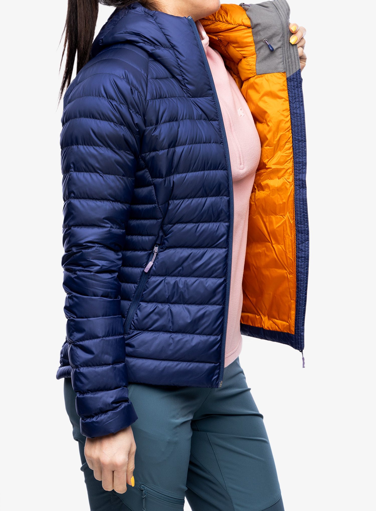 Ženska perjana jakna Rab Microlight Alpine Jacket - patriot blue/marmalade