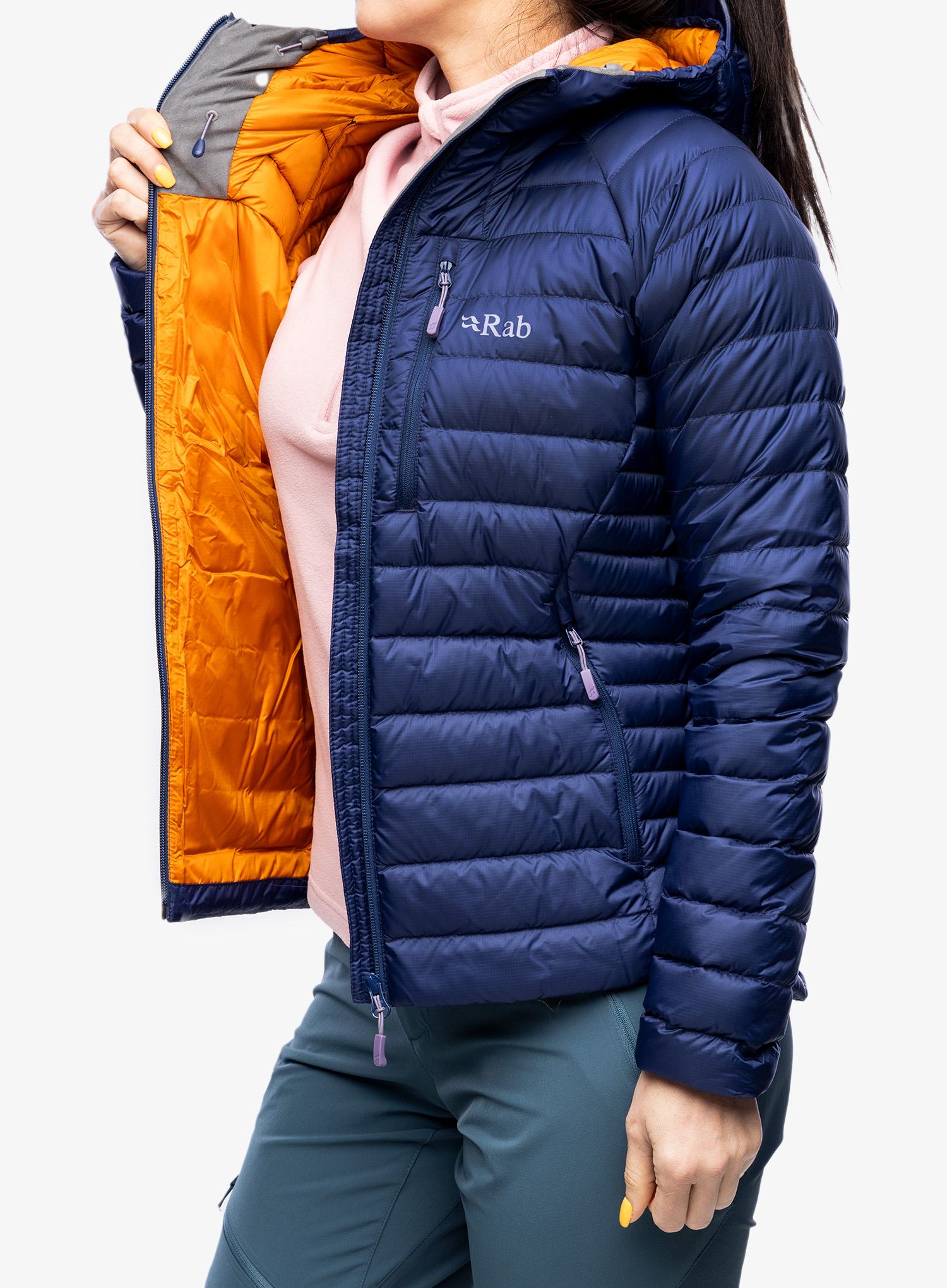 Ženska perjana jakna Rab Microlight Alpine Jacket - patriot blue/marmalade