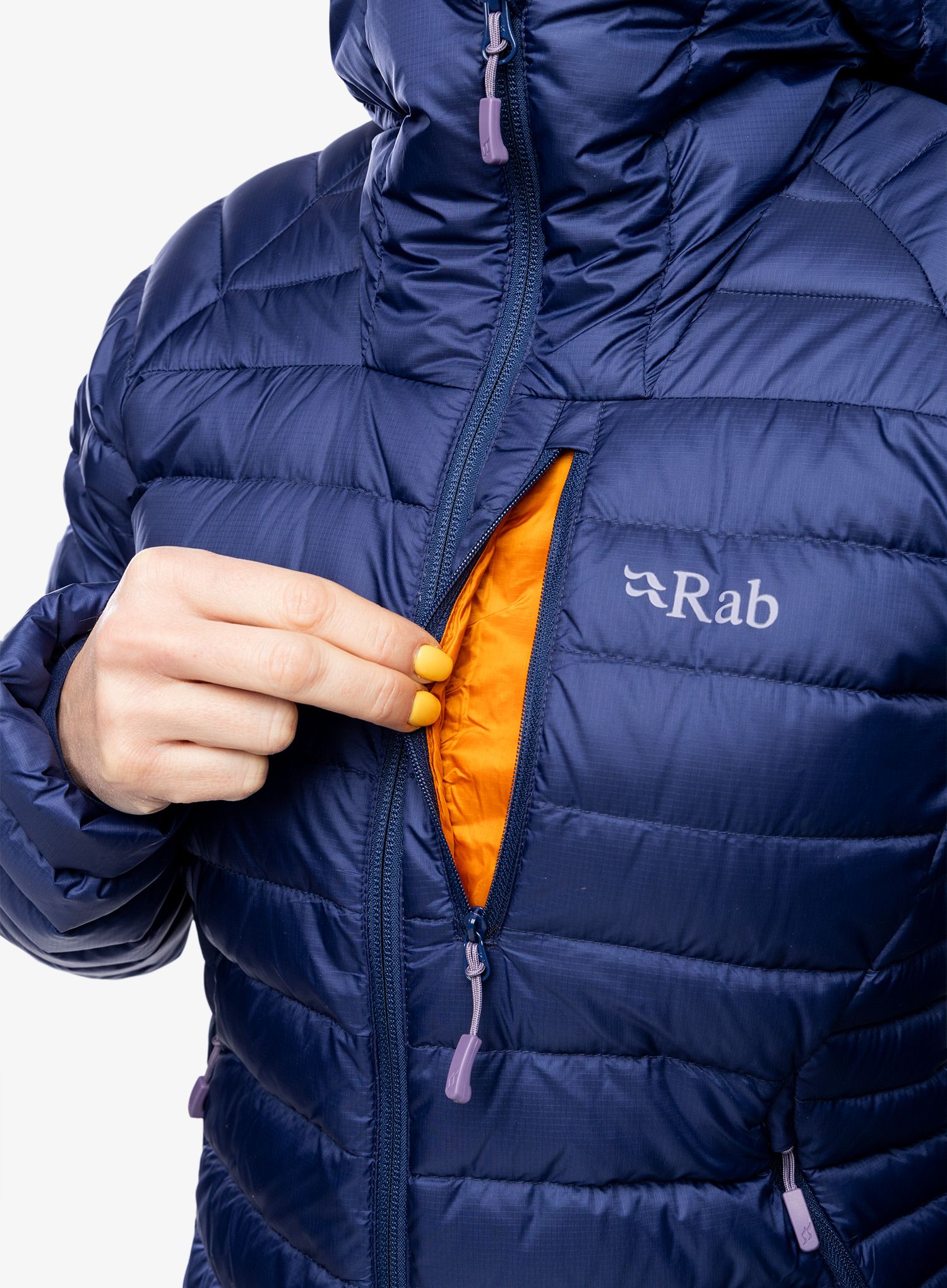 Ženska perjana jakna Rab Microlight Alpine Jacket - patriot blue/marmalade