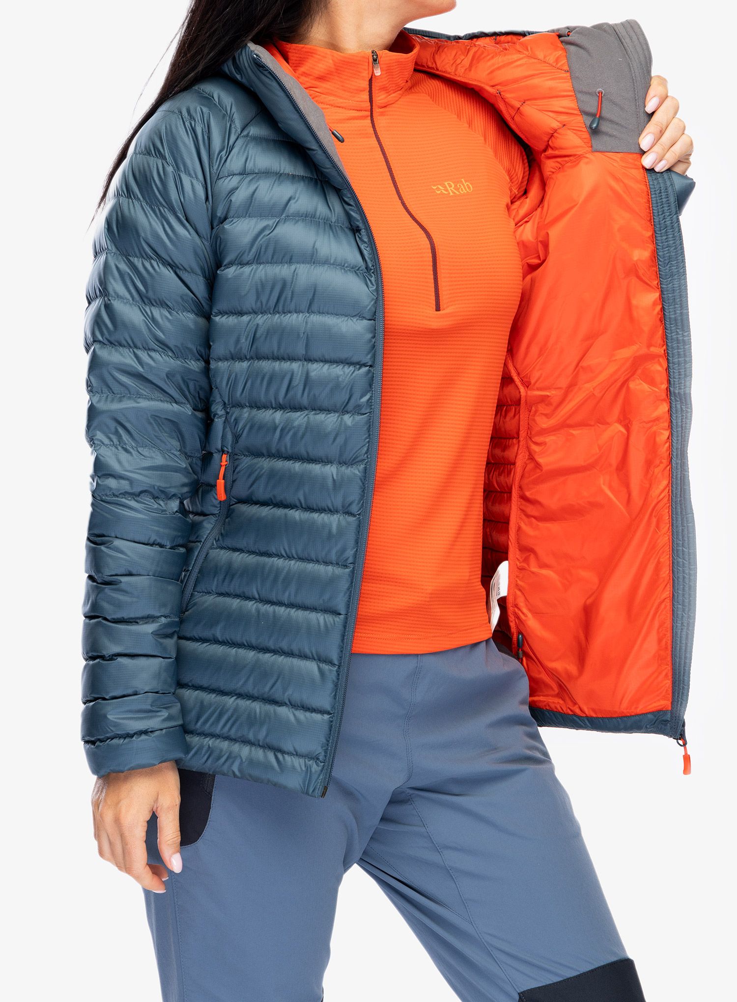 Ženska perjana jakna Rab Microlight Alpine Long Jacket - orion blue