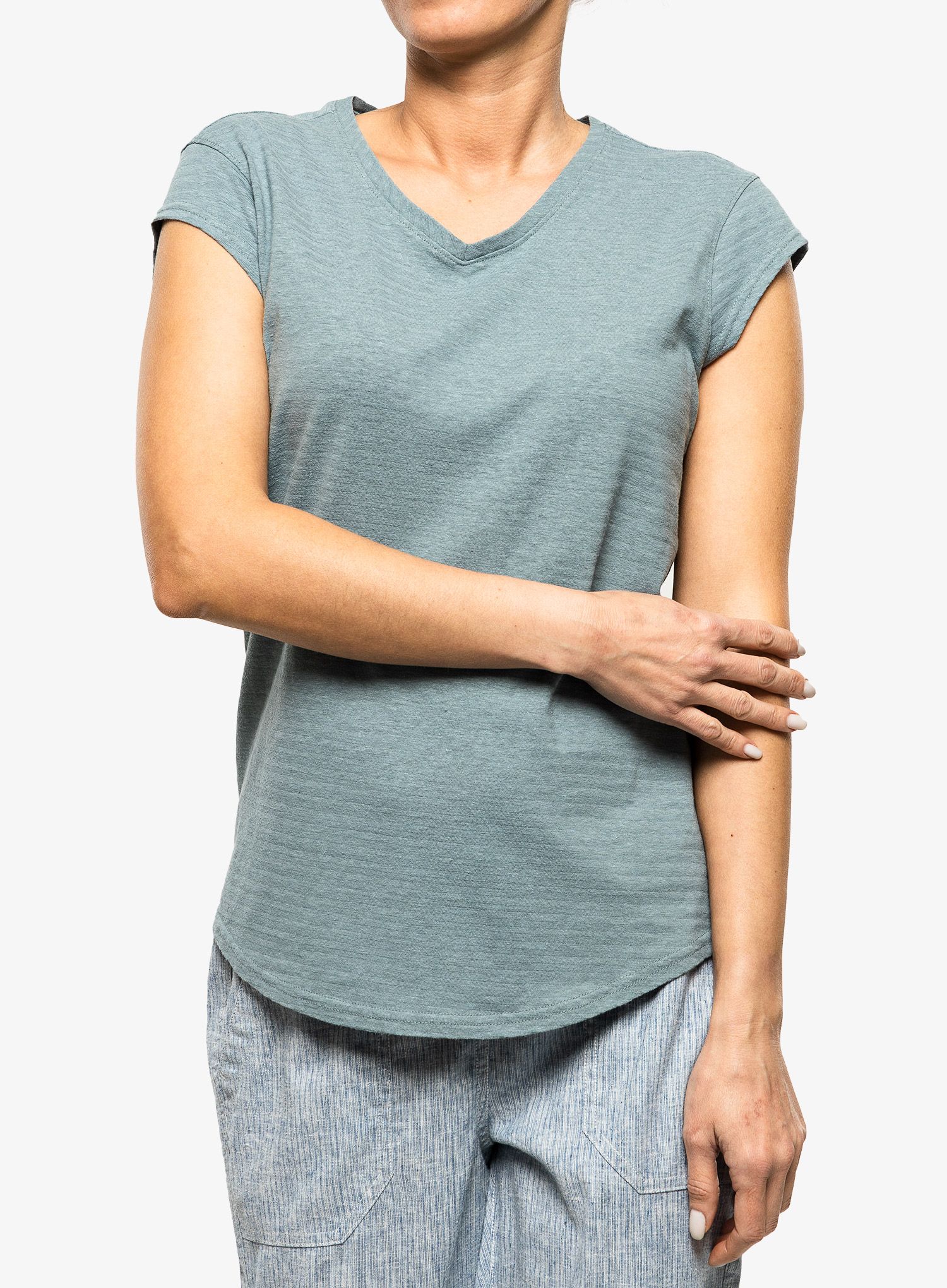 Ženska majica Royal Robbins Vacationer V-Neck SS - lt slate