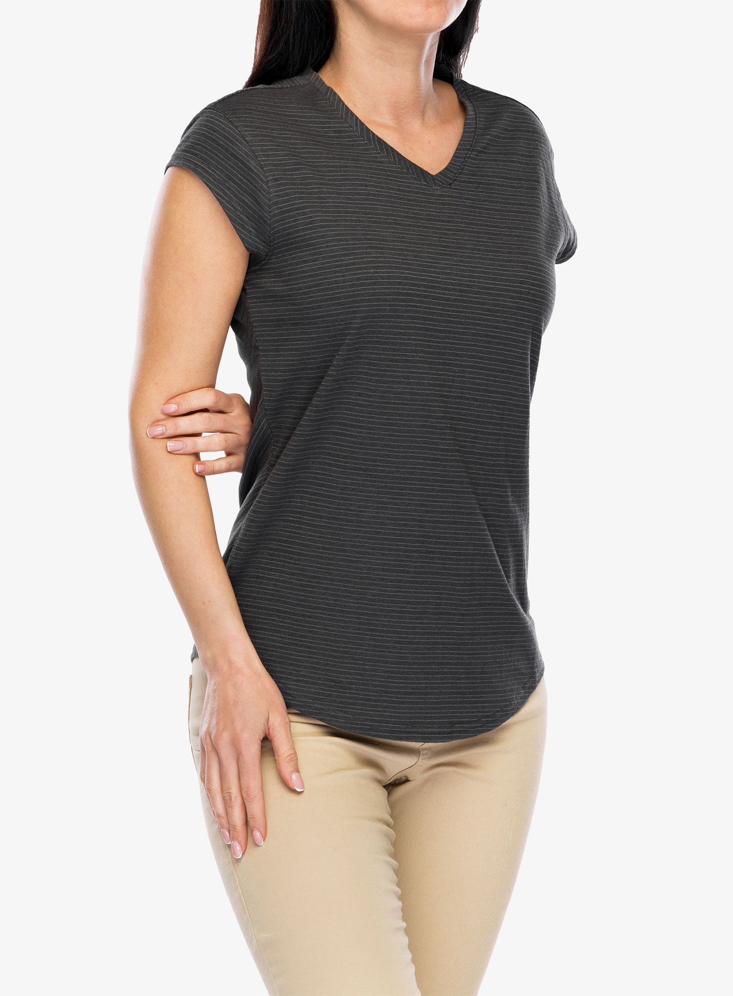Ženska majica Royal Robbins Vacationer V-Neck SS - asphalt str
