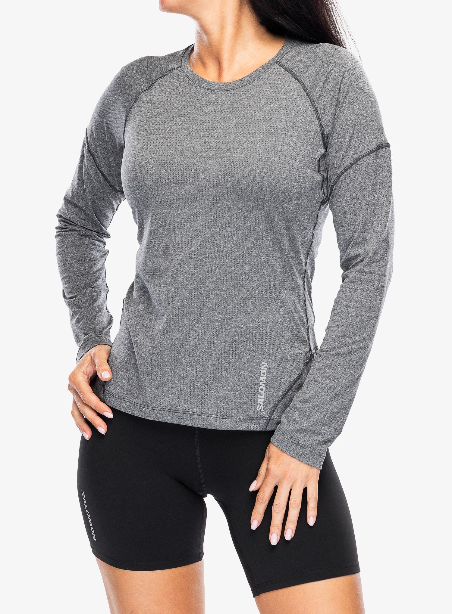 Ženska dukserica za trčanje Salomon Cross Run L/S Tee - deep black/heather