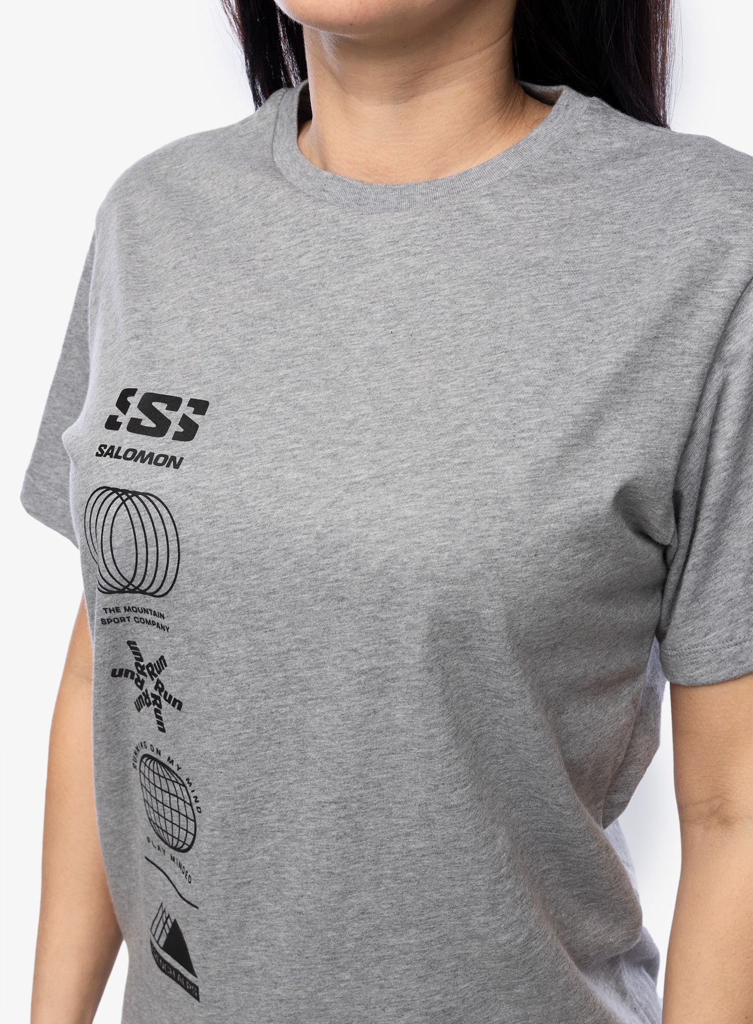 Ženska pamučna majica Salomon Logo Combo S/S  - heather grey