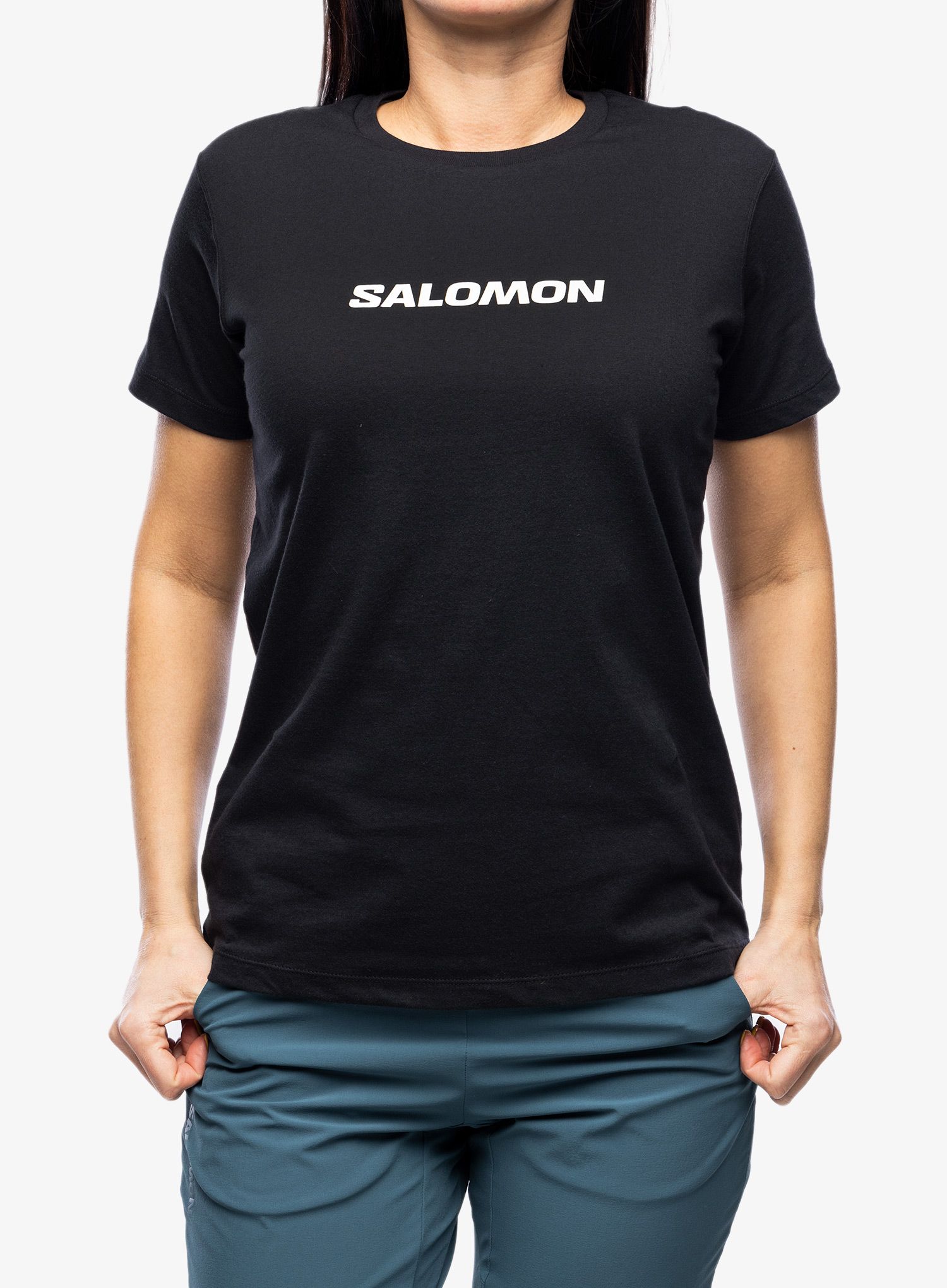 Ženska majica s tiskom Salomon Logo S/S  - deep black