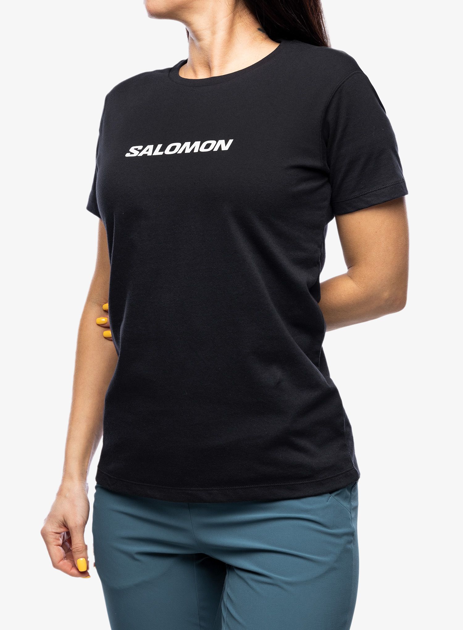 Ženska majica s tiskom Salomon Logo S/S  - deep black