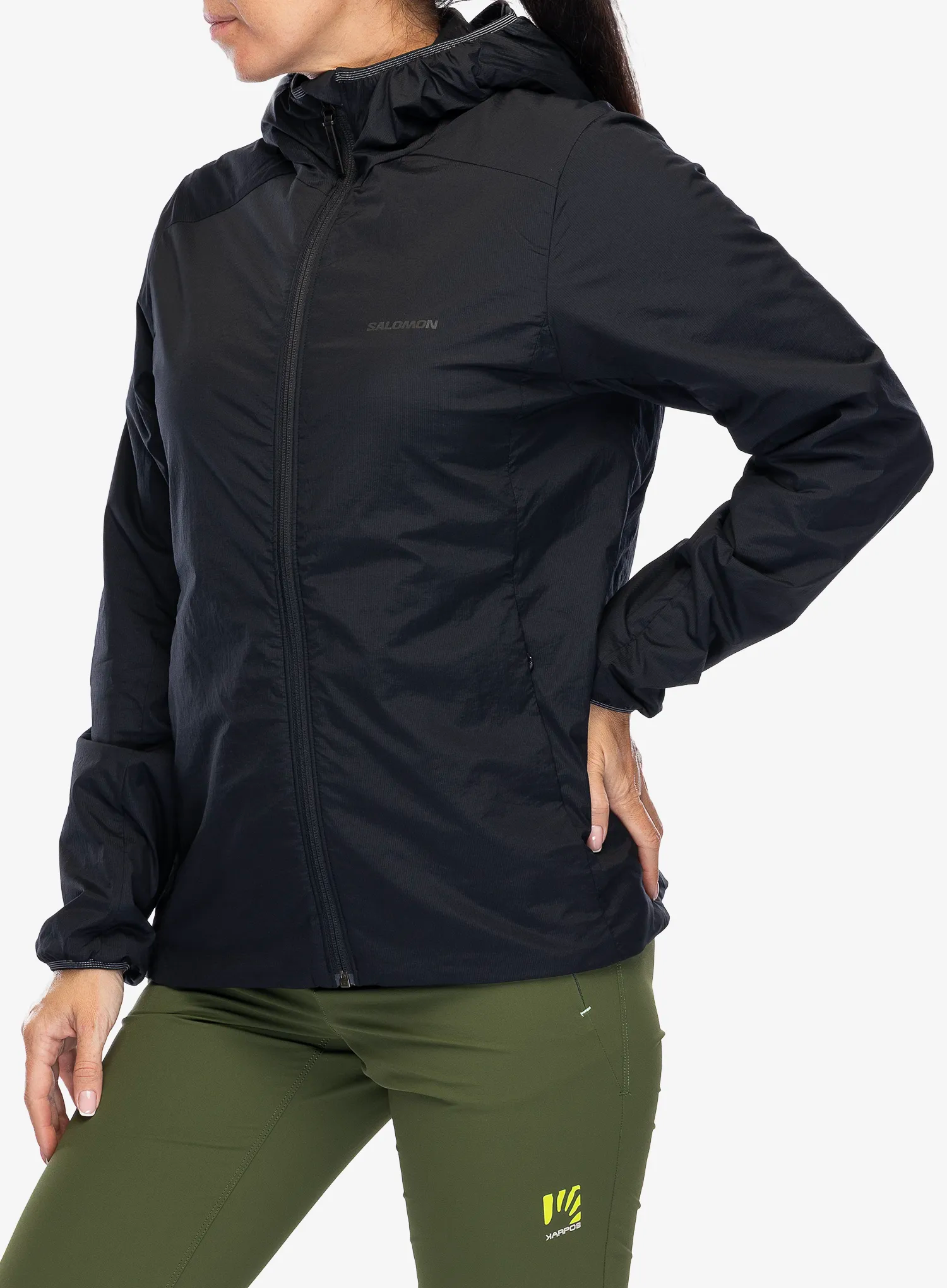 Jakna s postavom ženska Salomon Mountain Flex Jacket Hood - deep black