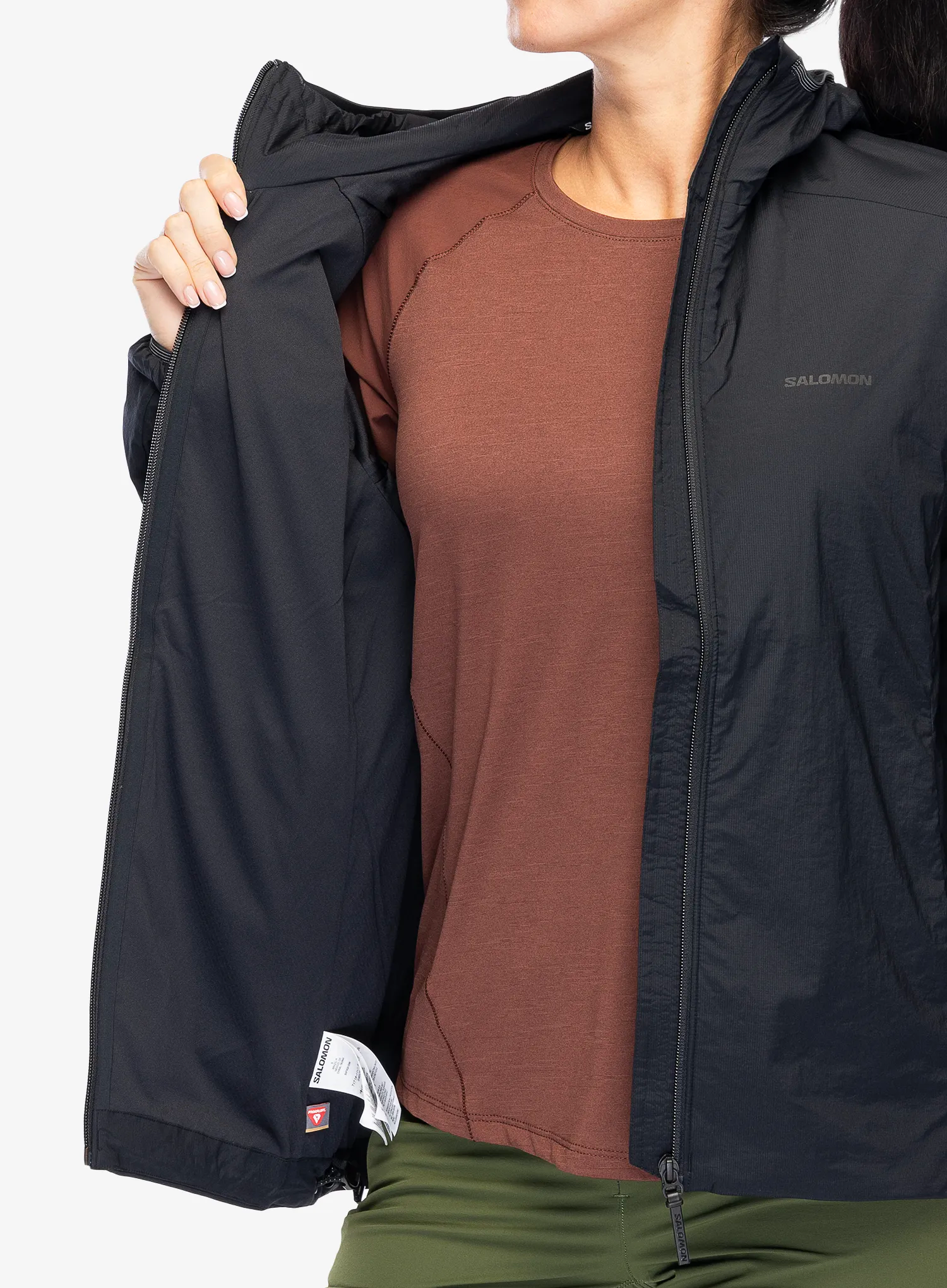Jakna s postavom ženska Salomon Mountain Flex Jacket Hood - deep black