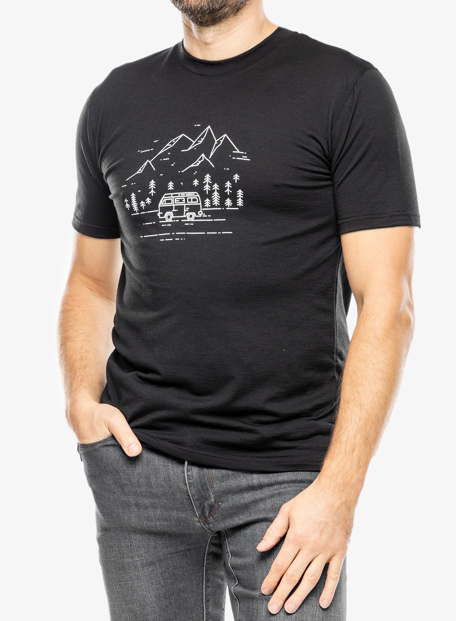 Majica s tiskom Sensor Merino Active PT Tee S/S - black van life