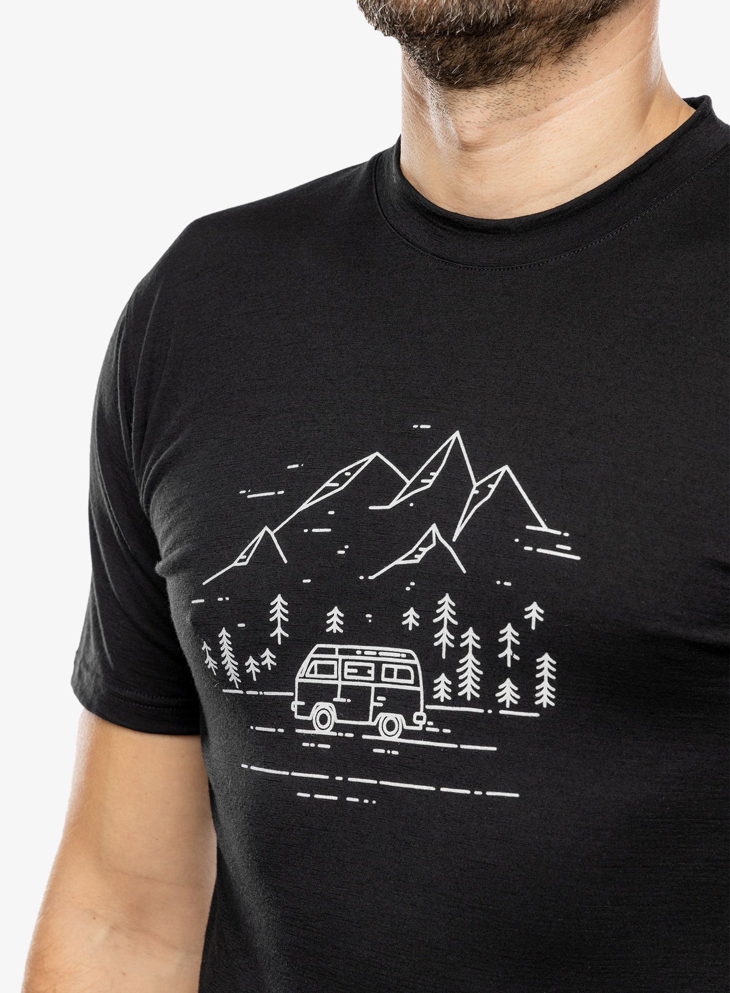 Majica s tiskom Sensor Merino Active PT Tee S/S - black van life