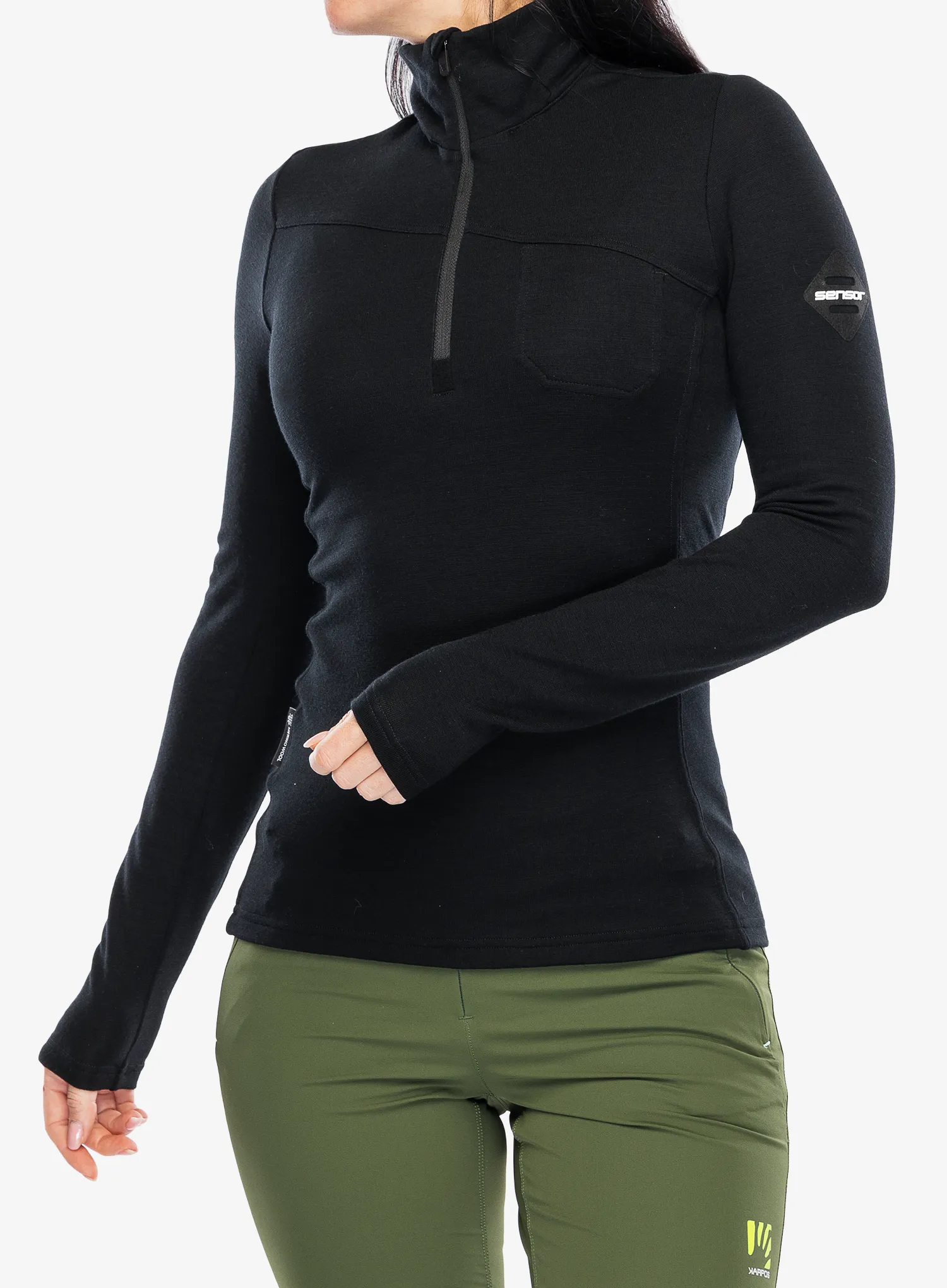 Ženska termoaktivna dukserica Sensor Merino Ex Tee L/S Zip - black