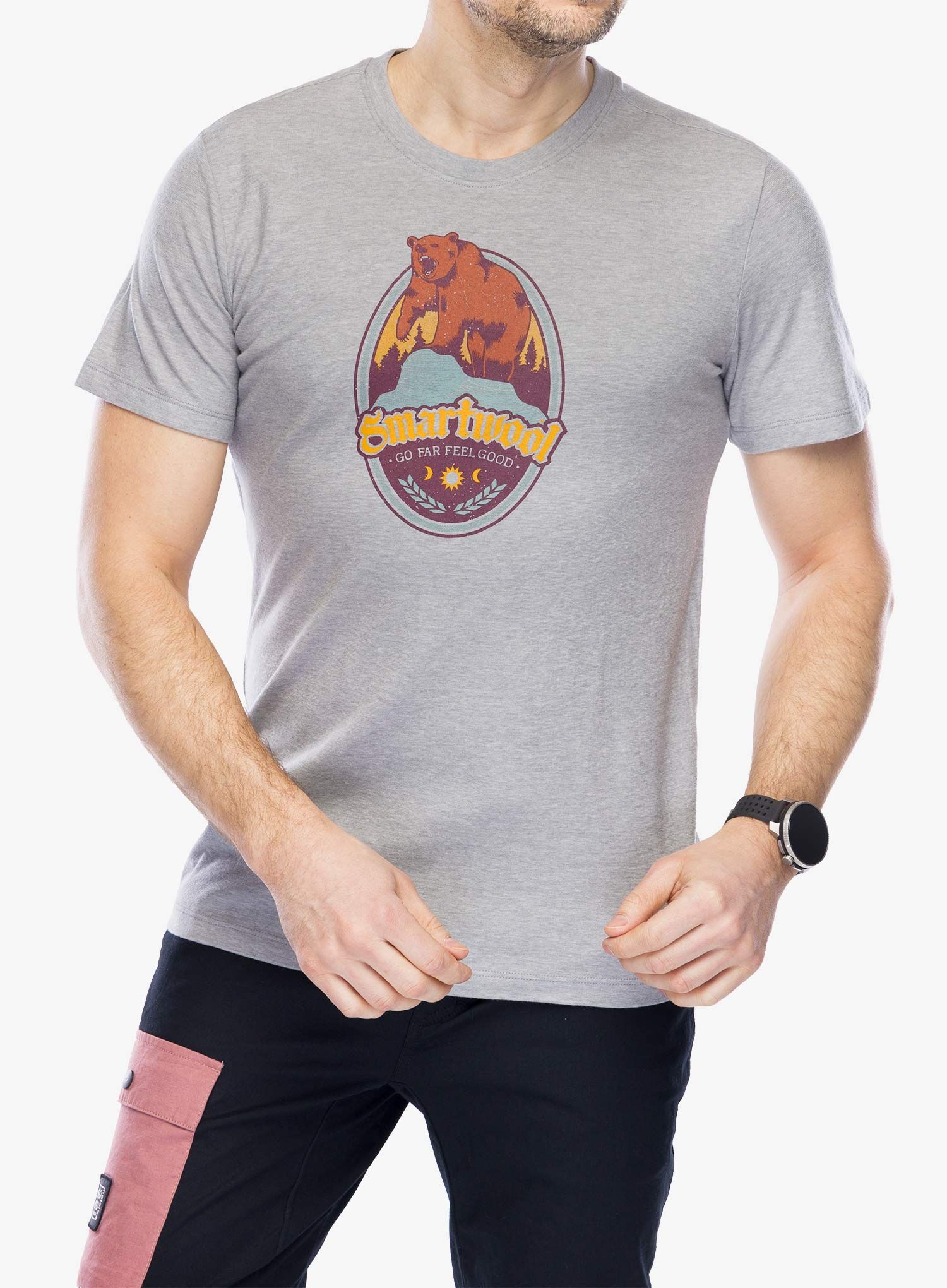 Majica s tiskom Smartwool Bear Label Graphic Short Sleeve Tee - light gray heather