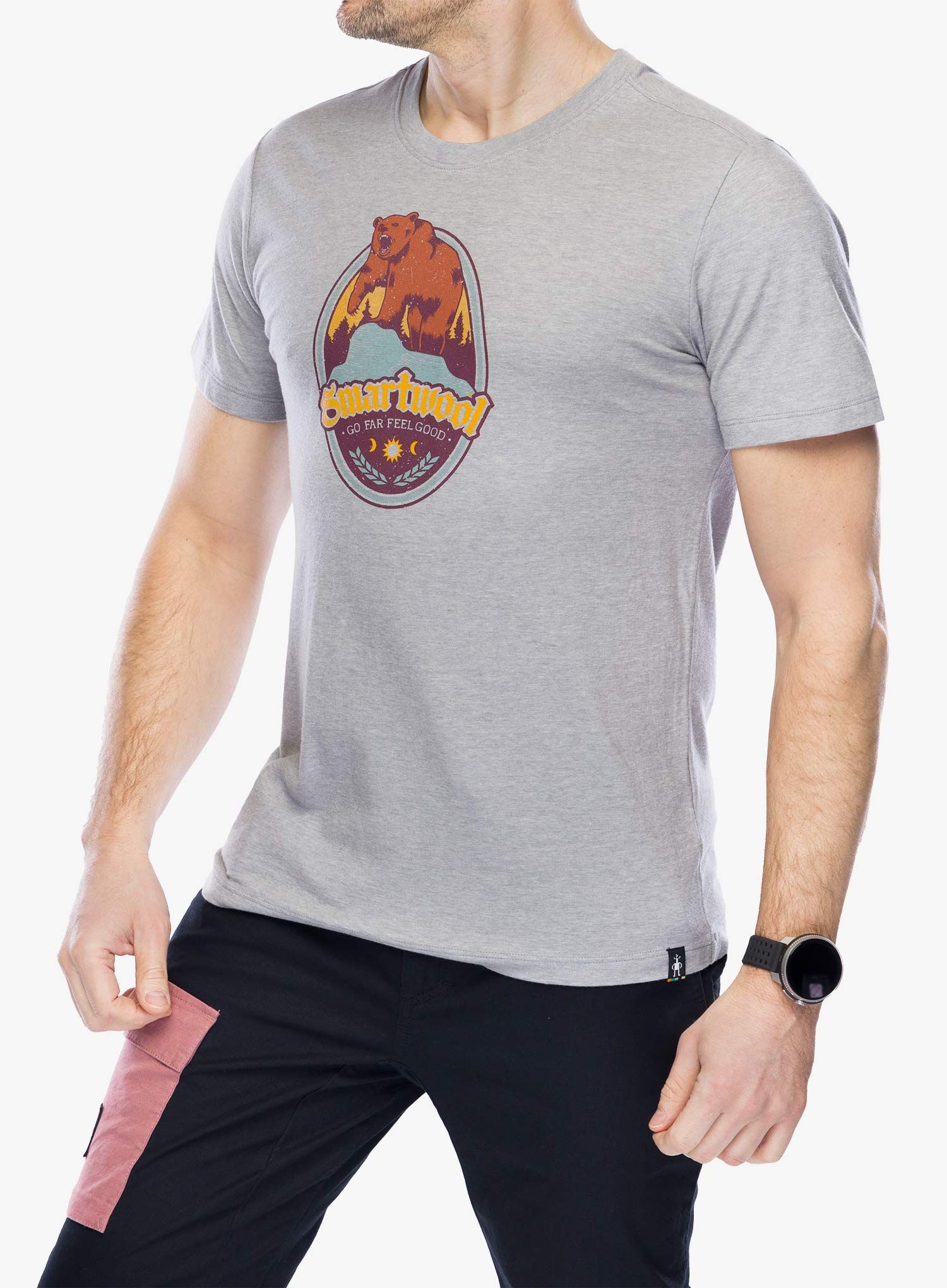 Majica s tiskom Smartwool Bear Label Graphic Short Sleeve Tee - light gray heather