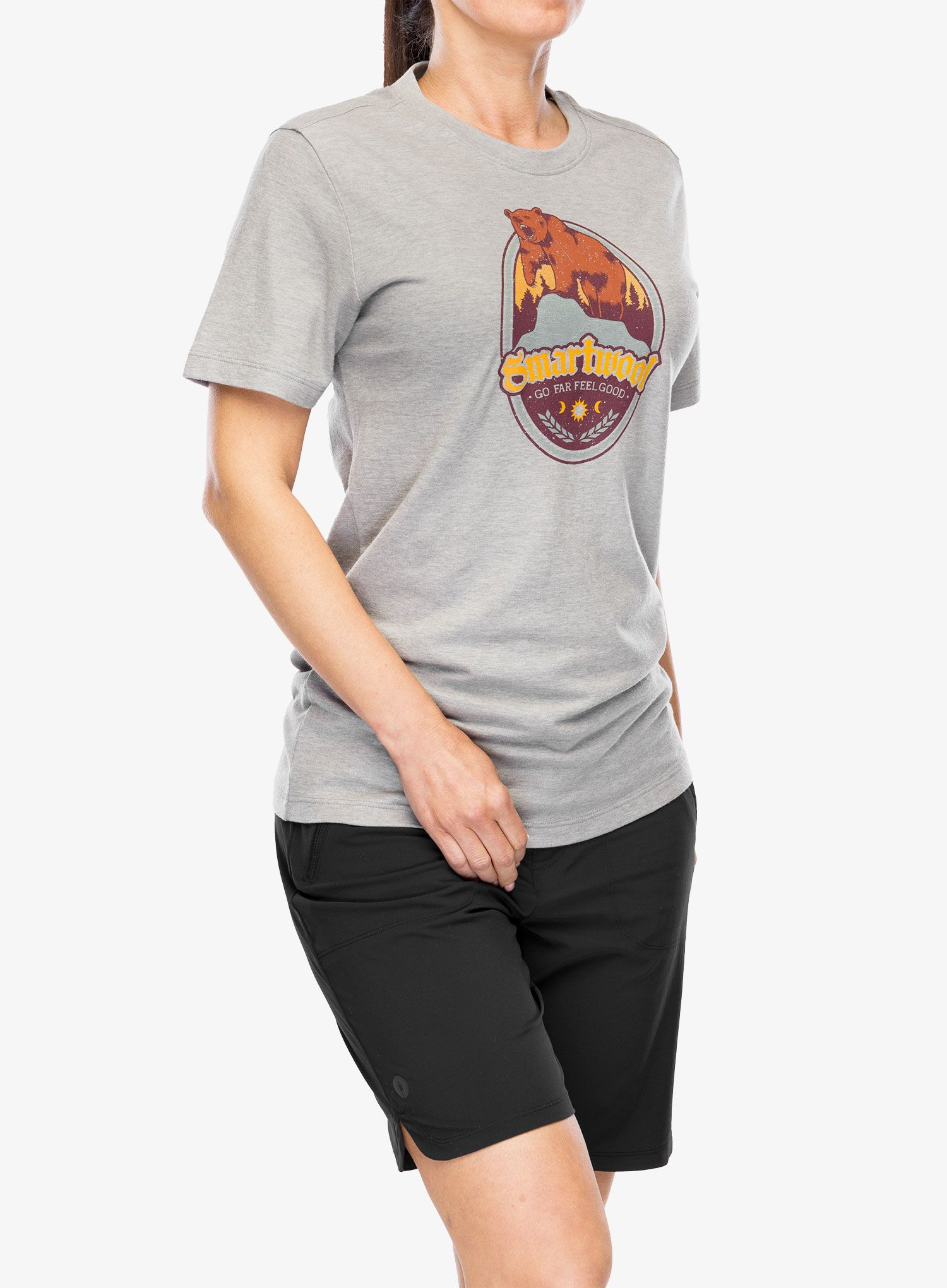 Majica s tiskom Smartwool Bear Label Graphic Short Sleeve Tee - light gray heather