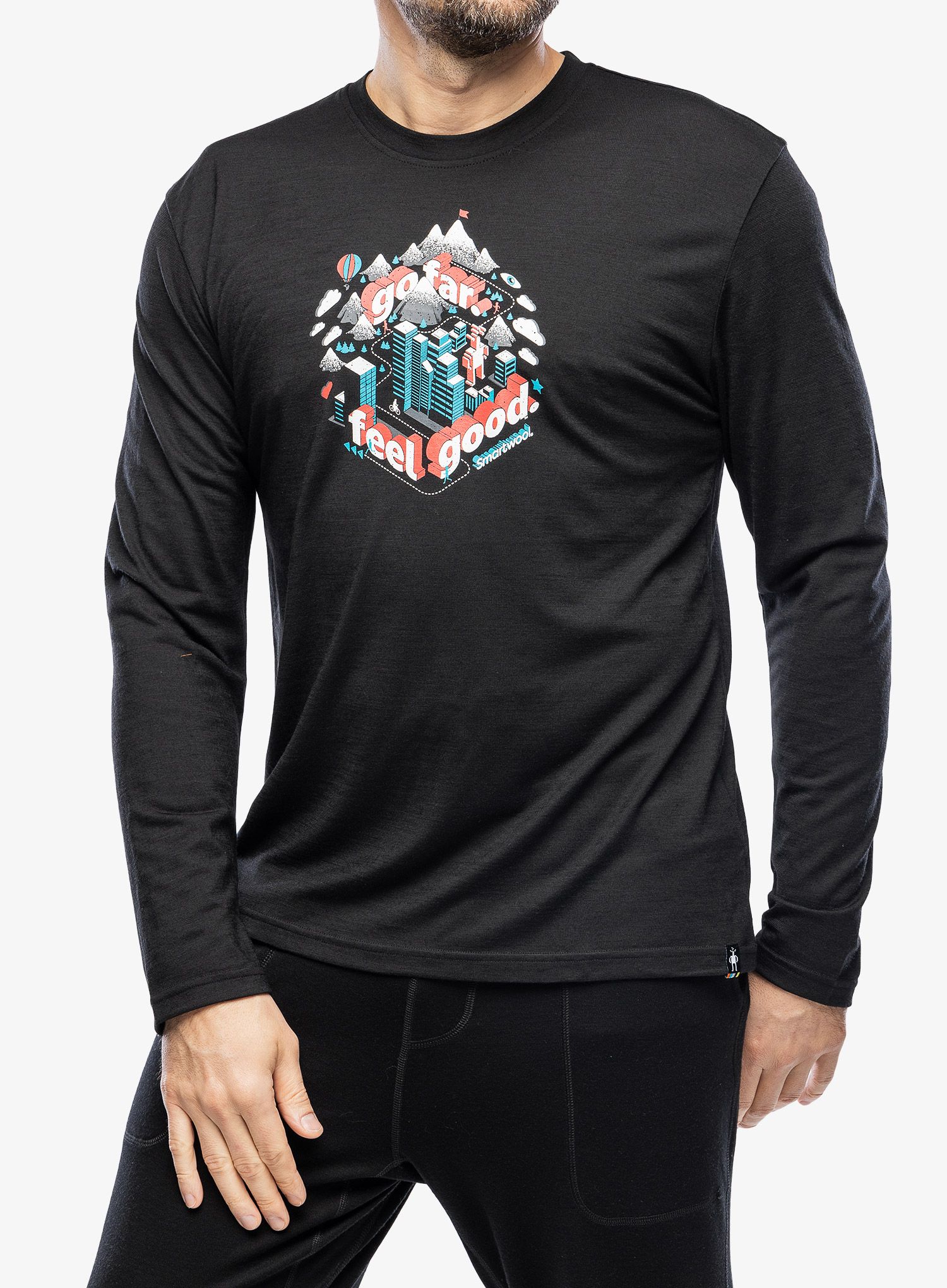 Majica dugih rukava Smartwool Denver Go Far Feel Good Graphic Long Sleeve Tee - black