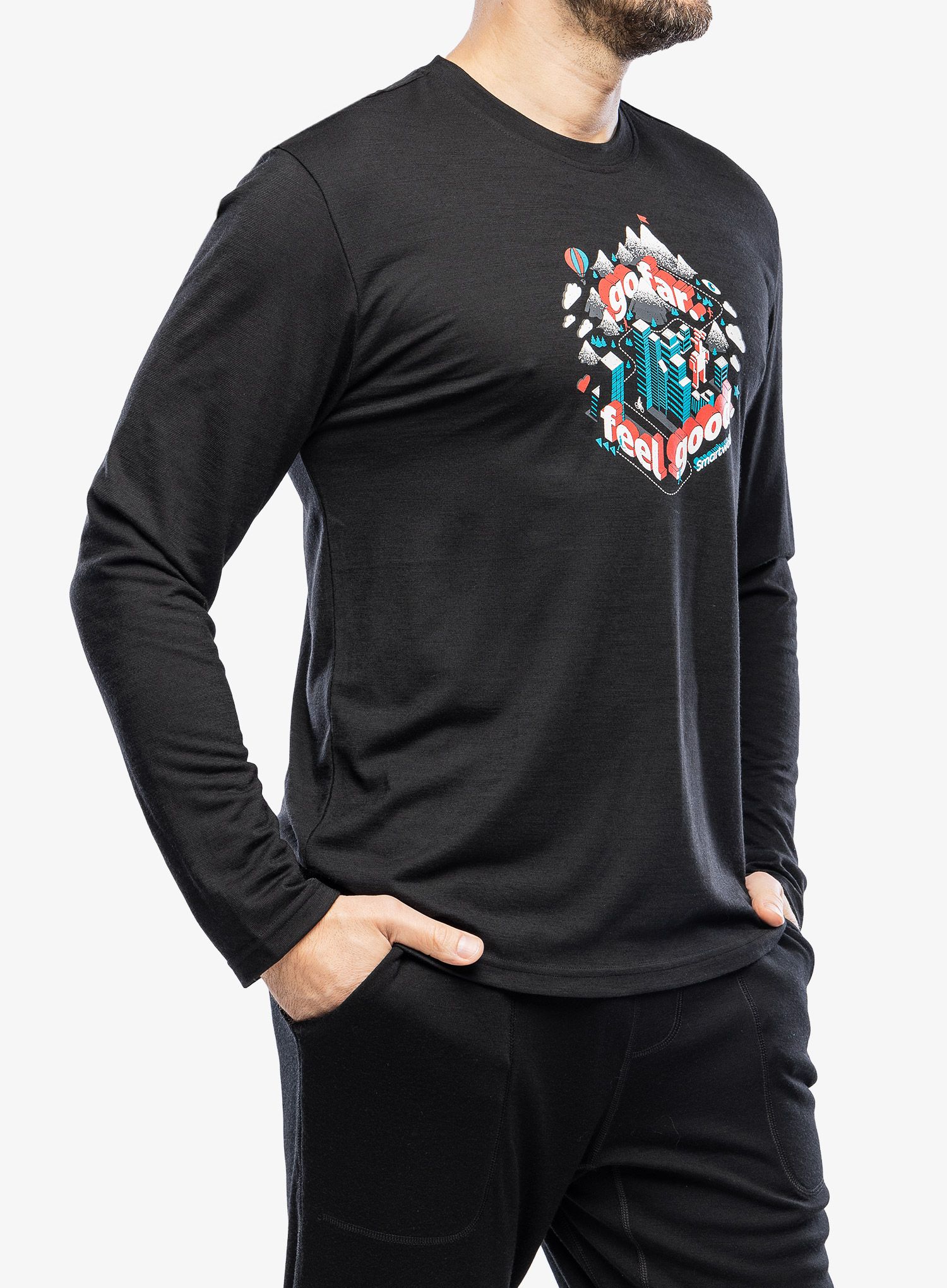 Majica dugih rukava Smartwool Denver Go Far Feel Good Graphic Long Sleeve Tee - black