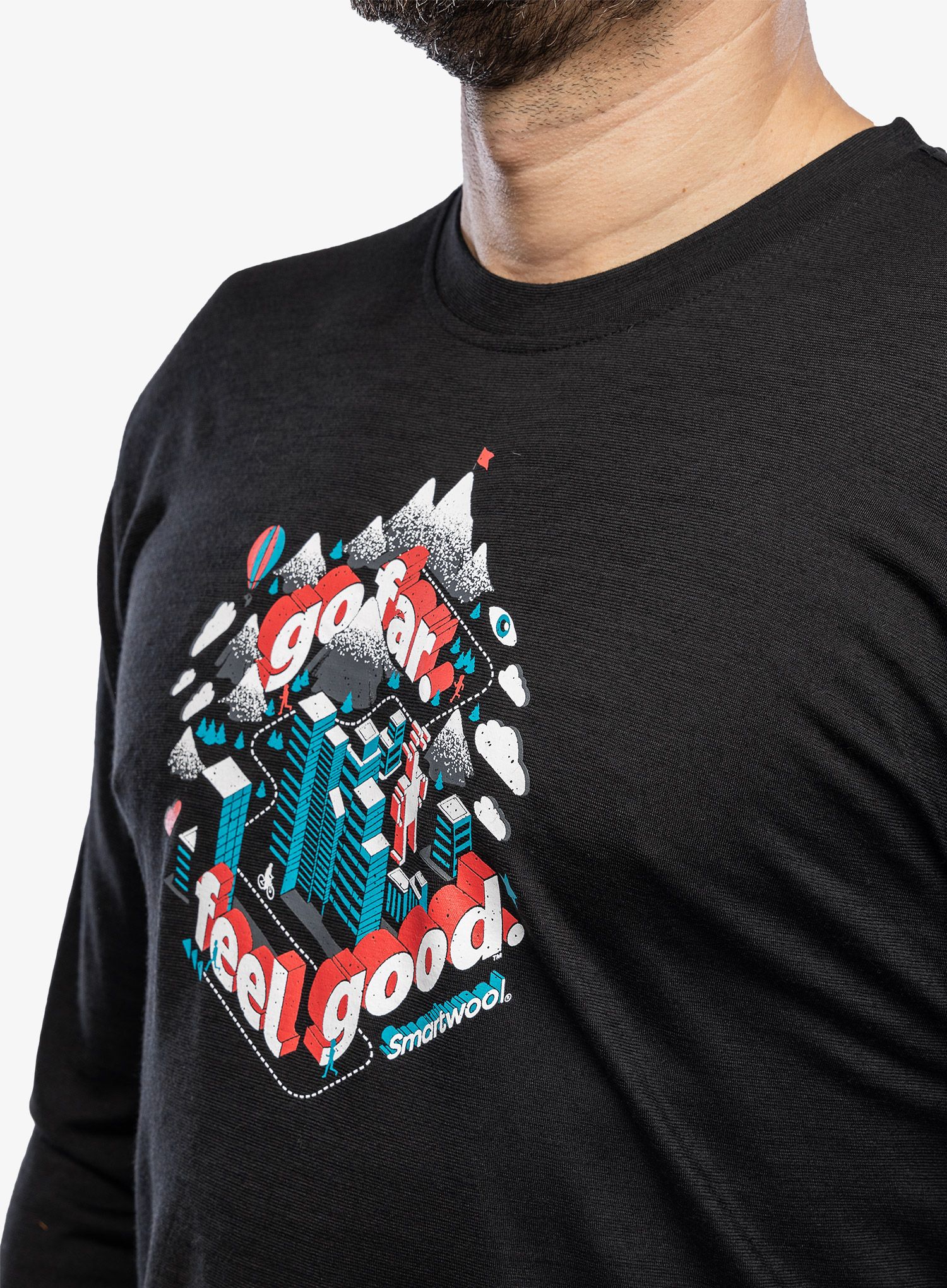 Majica dugih rukava Smartwool Denver Go Far Feel Good Graphic Long Sleeve Tee - black
