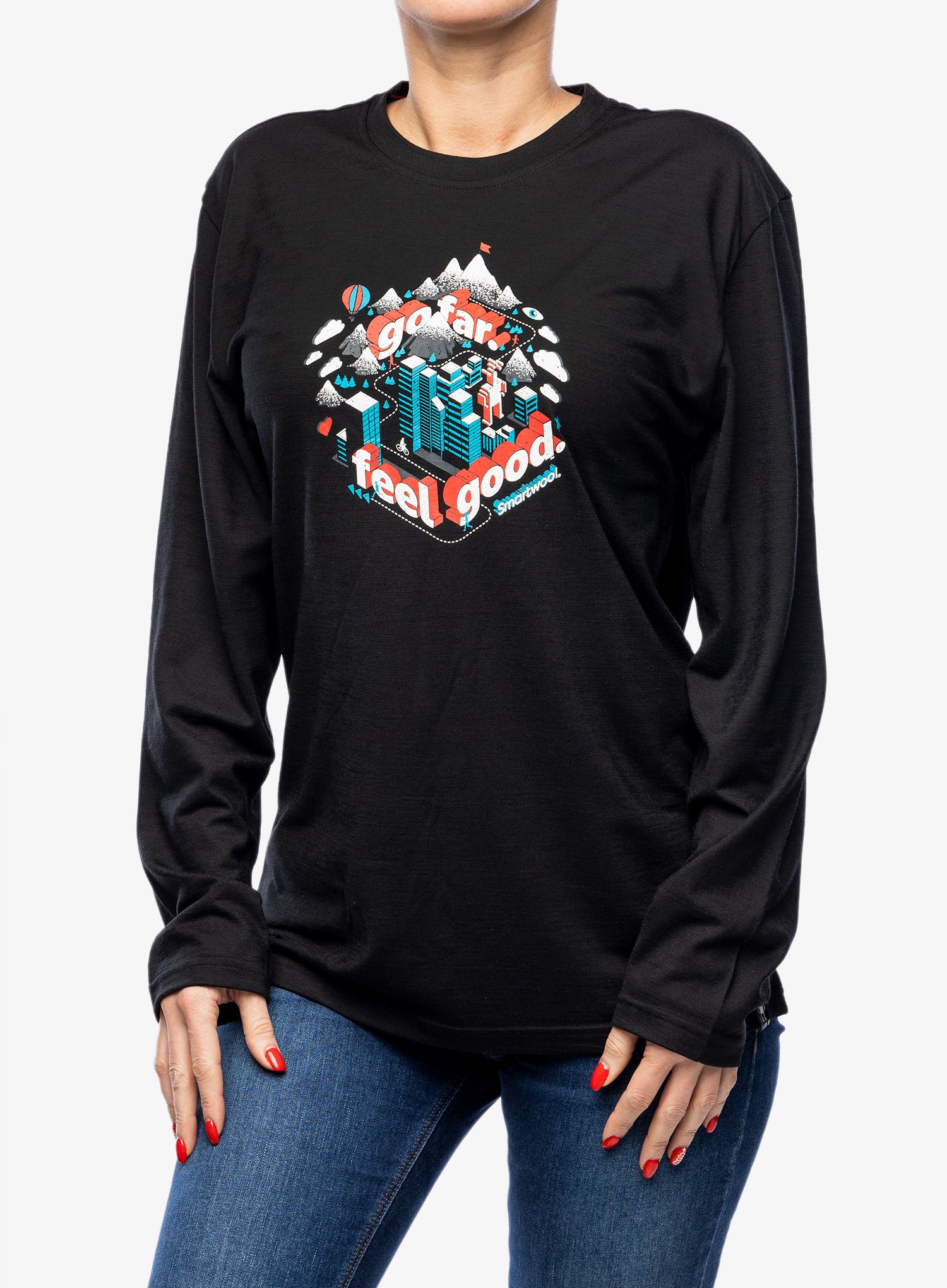 Majica dugih rukava Smartwool Denver Go Far Feel Good Graphic Long Sleeve Tee - black