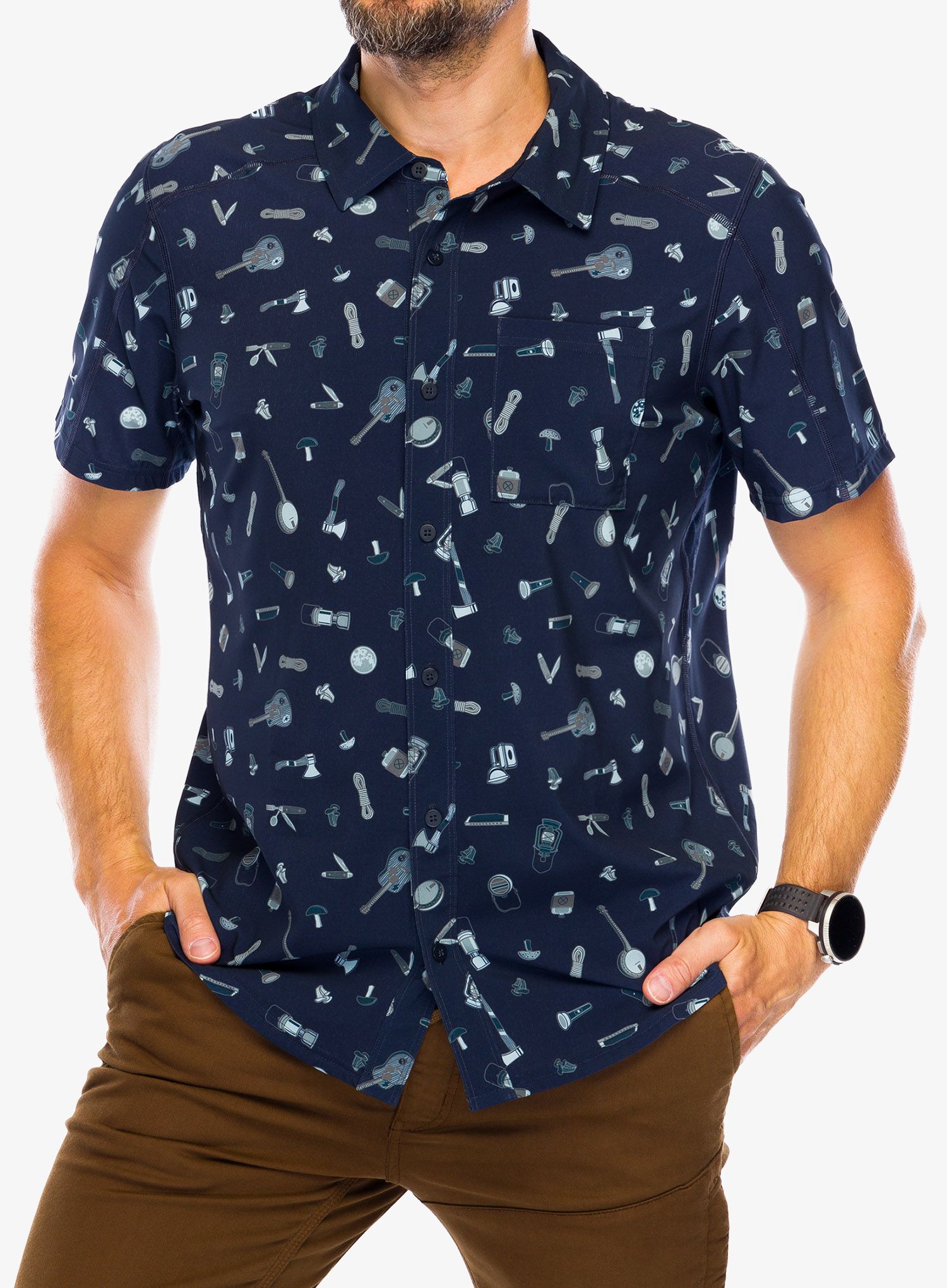 Putna košulja Smartwool Printed Short Sleeve Button Down - deep navy