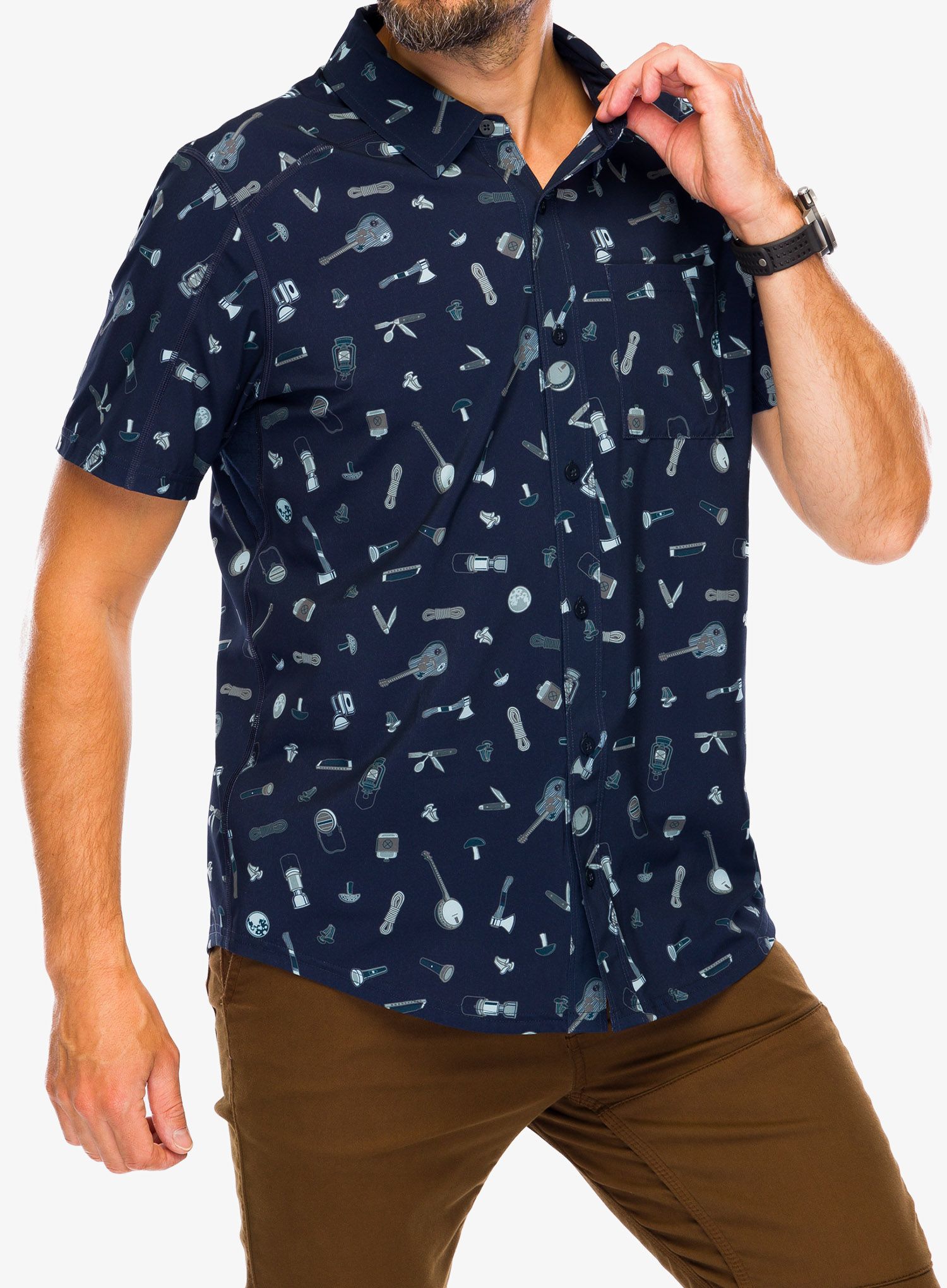 Putna košulja Smartwool Printed Short Sleeve Button Down - deep navy