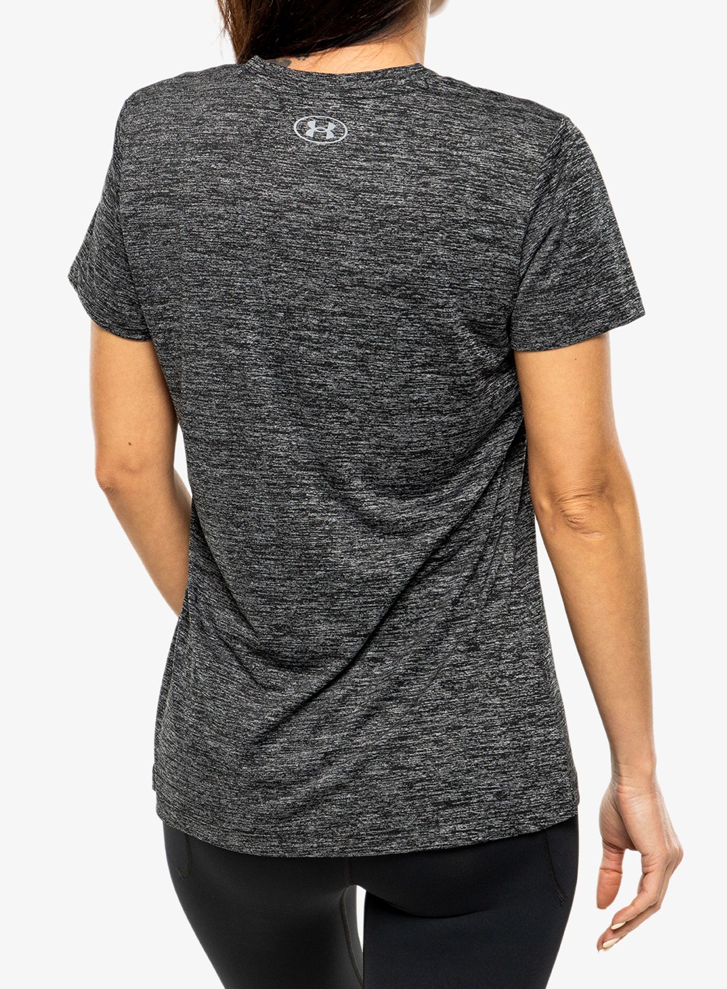 Ženska majica za trening Under Armour Tech Twist Graphic SSV - black medium htr/white/steel