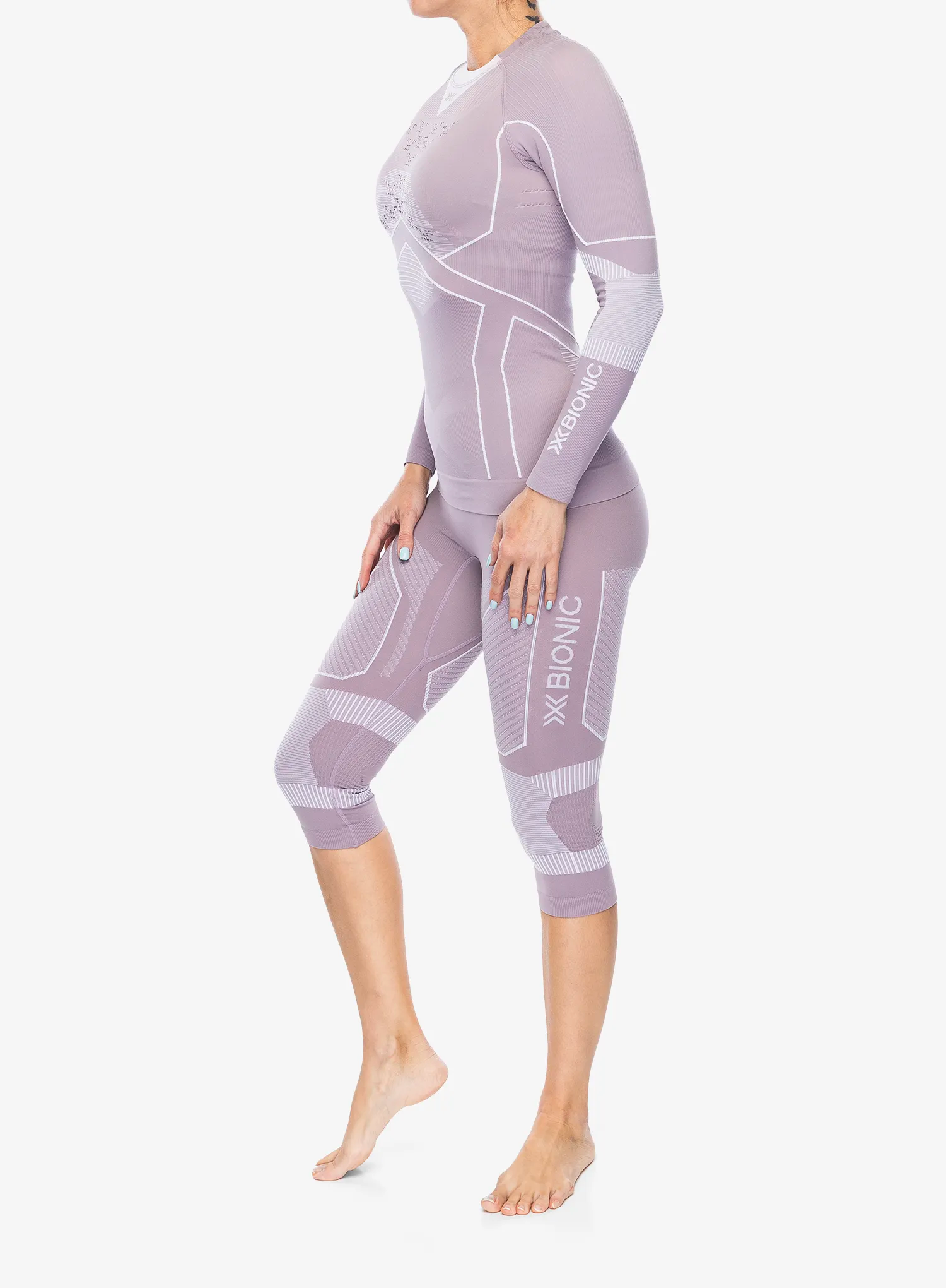 Ženske termo tajice X-Bionic Energy Accumulator Light Pants 3/4 - lavender/arctic white