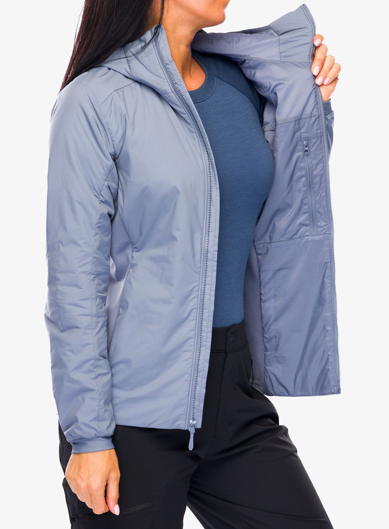 Jakna s postavom ženska Arcteryx Atom Hoody - stratus