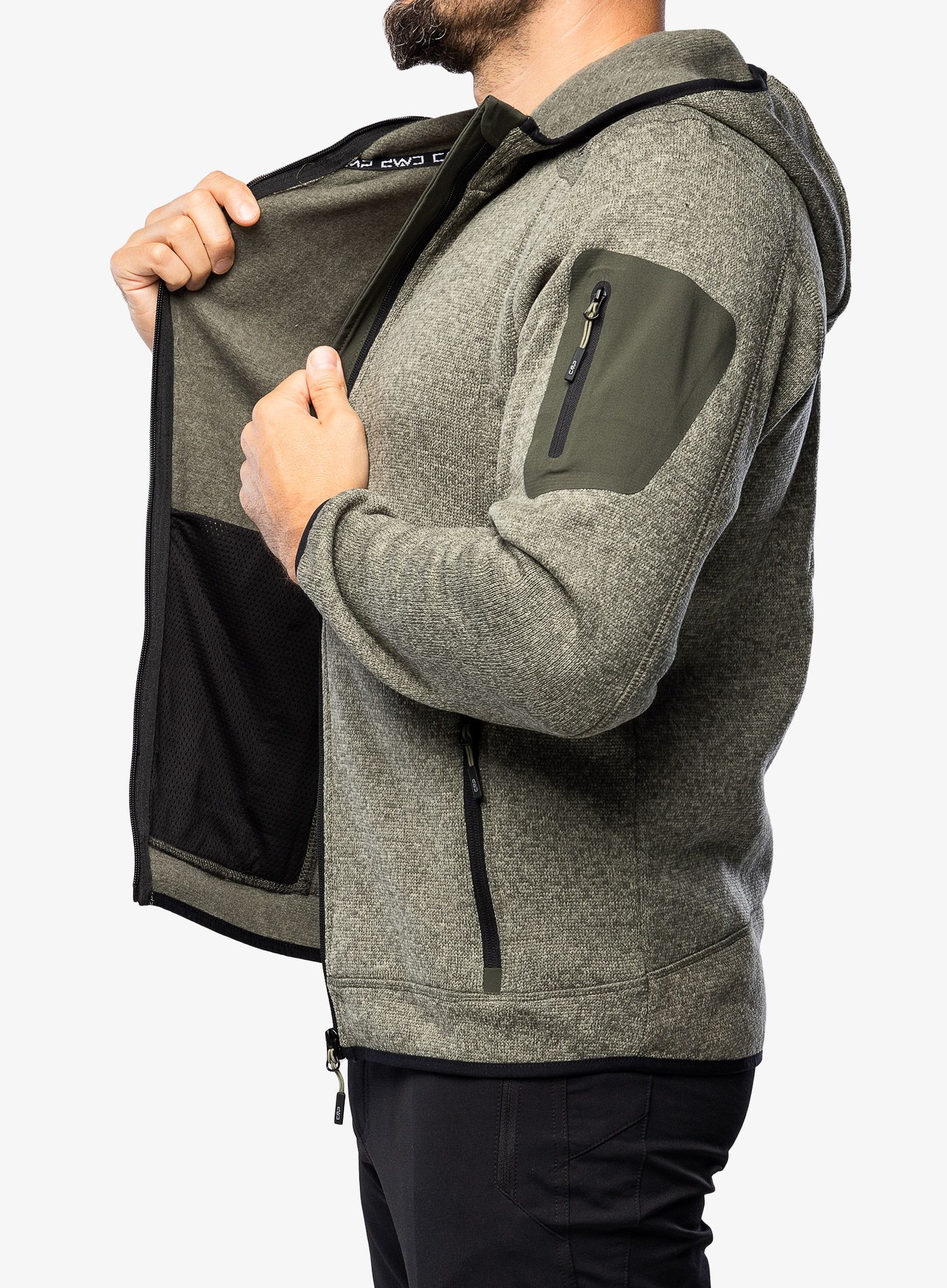 Jakna od flisa CMP Borgis Fix Hood Jacket Knitted - kaki/oil green