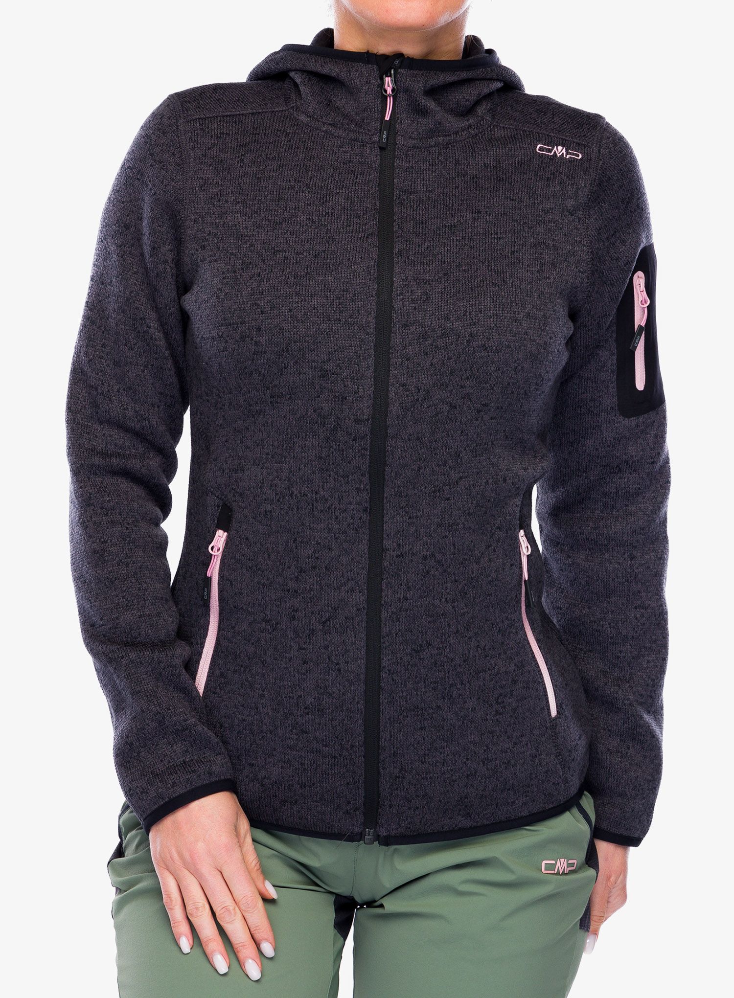 Ženska jakna od flisa s kapuljačom CMP Londra Fix Hood Jacket Knitted - black/rose