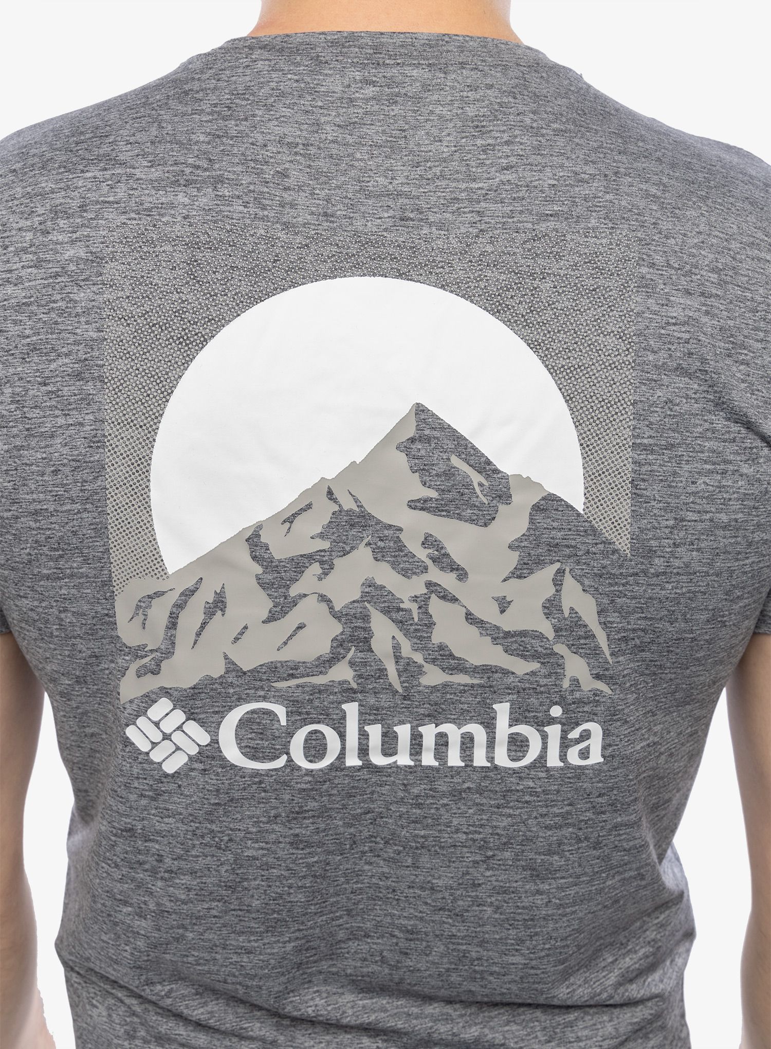 Majica s tiskom Columbia Kwick Hike Back Graphic S/S Tee - black heather/moonscape