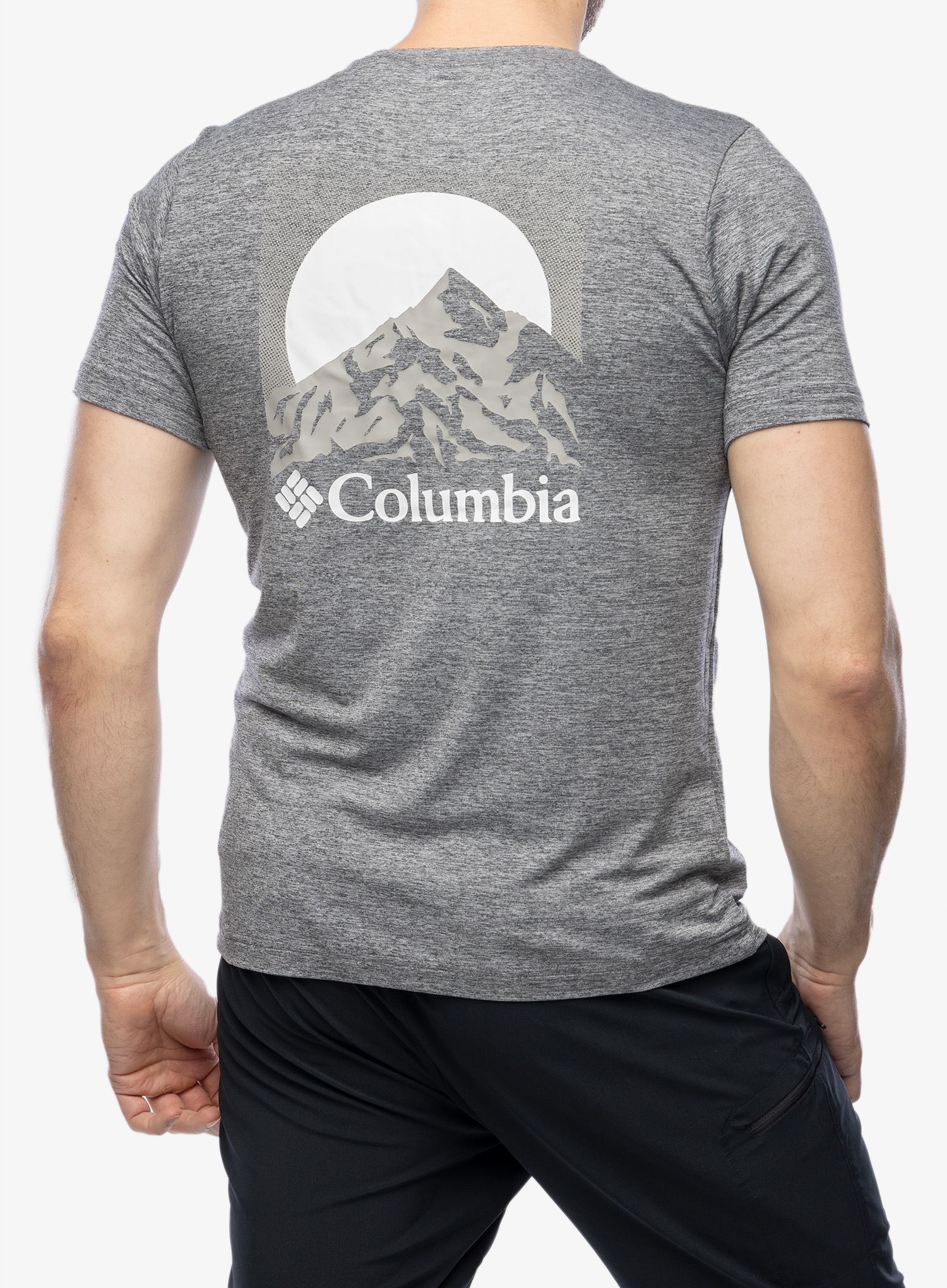 Majica s tiskom Columbia Kwick Hike Back Graphic S/S Tee - black heather/moonscape