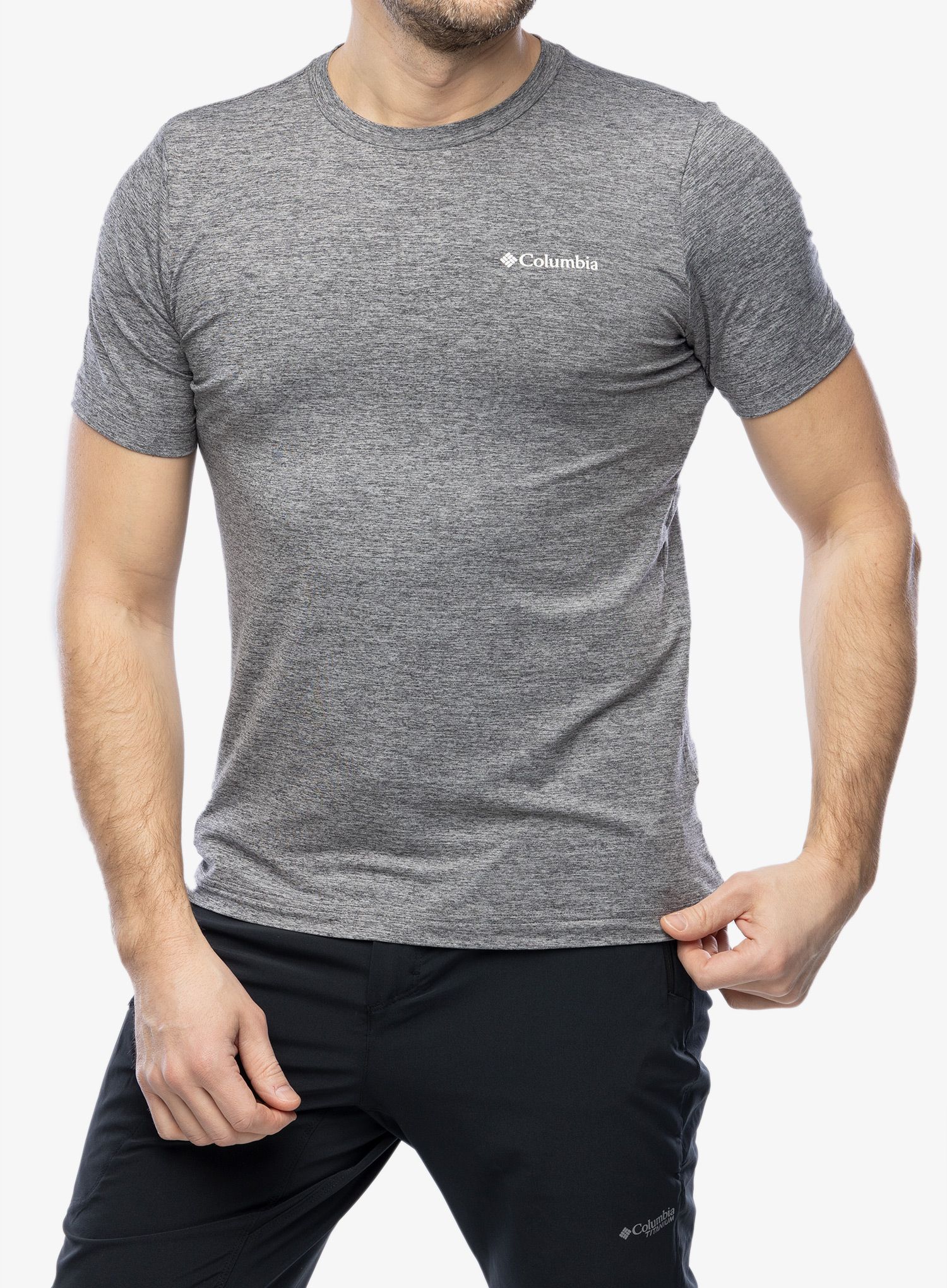 Majica s tiskom Columbia Kwick Hike Back Graphic S/S Tee - black heather/moonscape