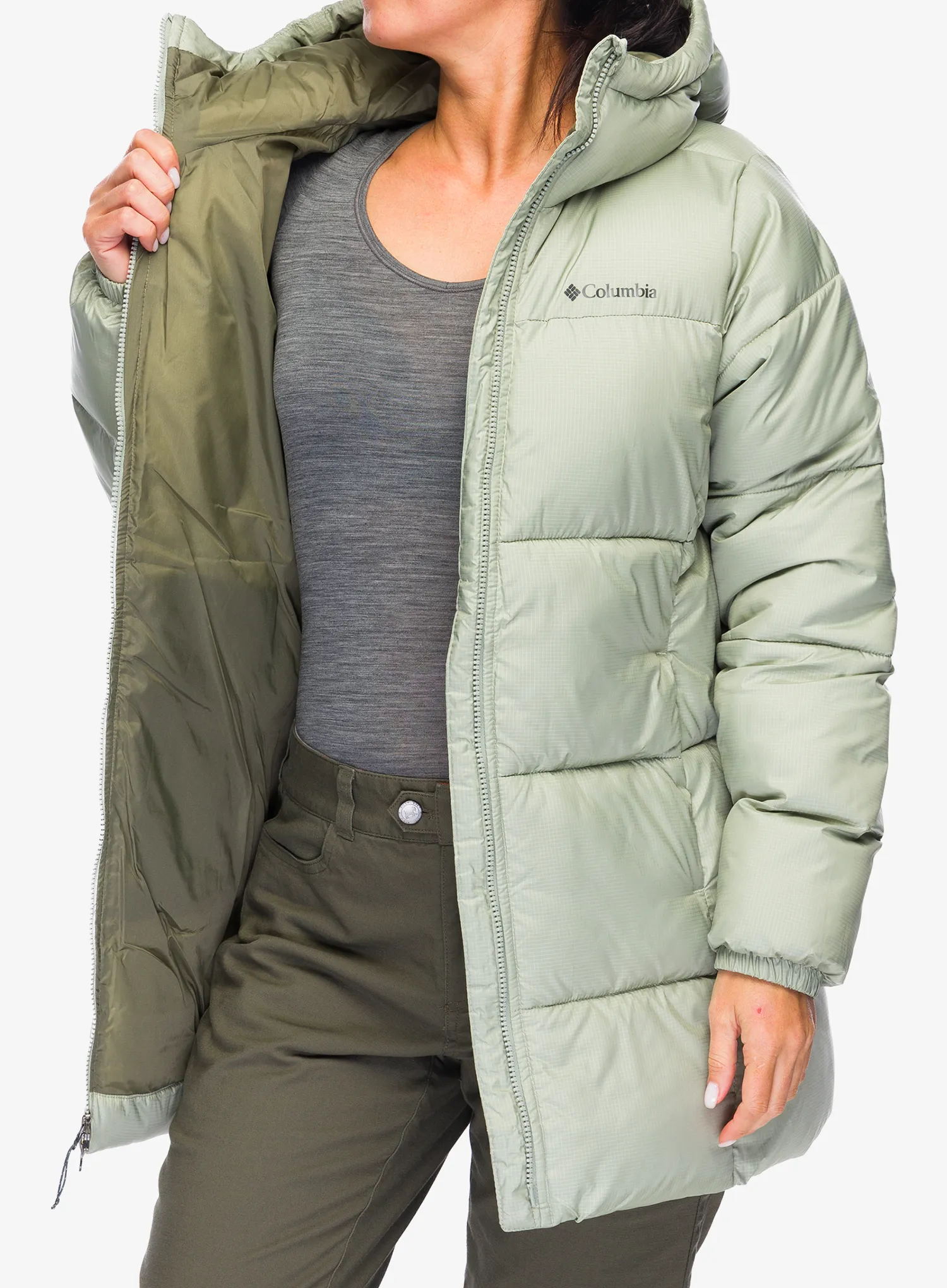 Ženski kaput Columbia Puffect II Mid Hooded Jacket - safari