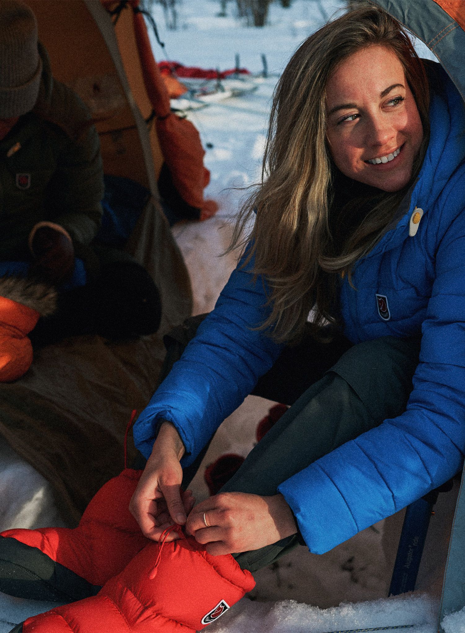 Perjane papuče Fjallraven Expedition Down Booties - true red