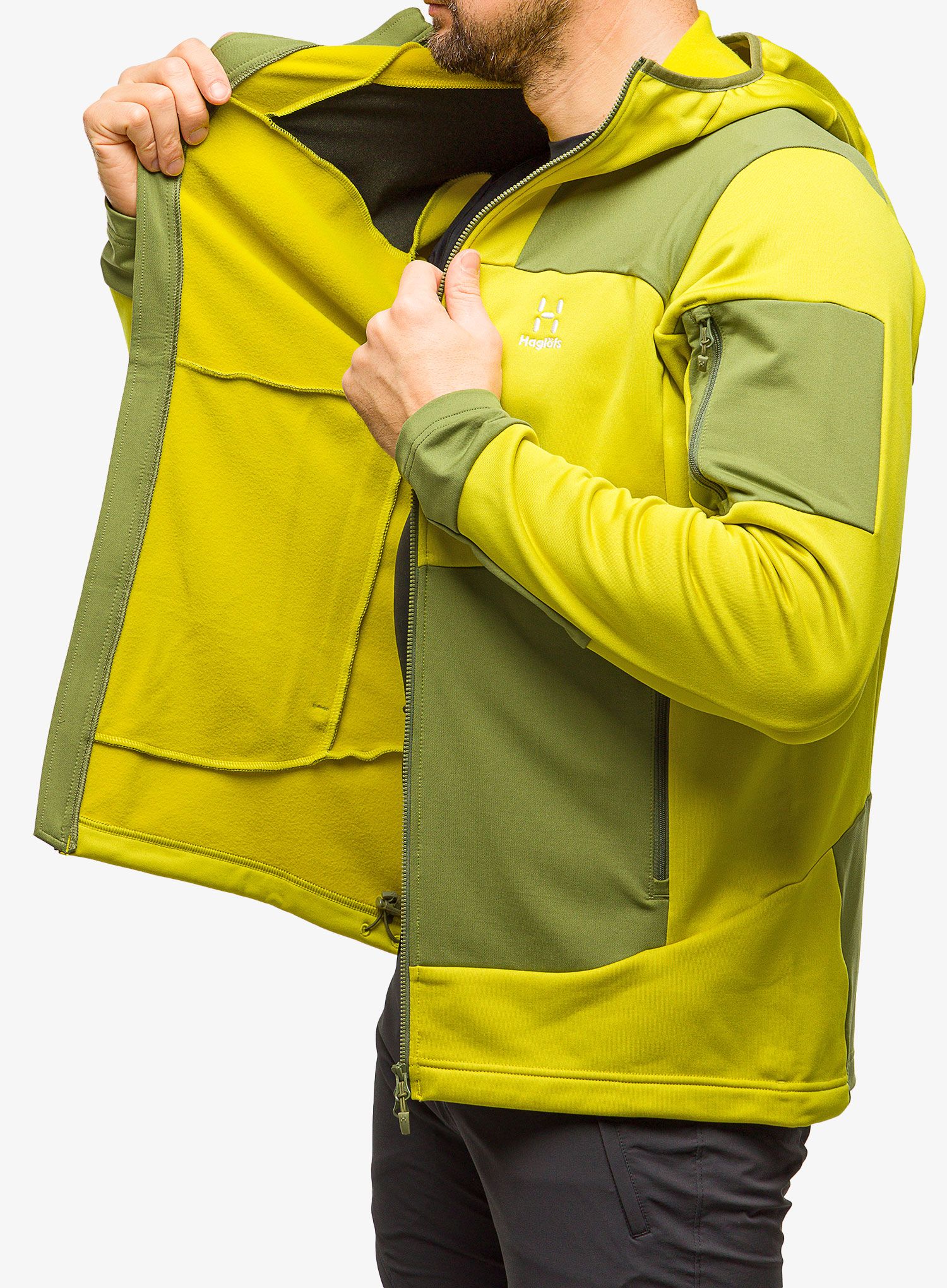 Dukserica od flisa Haglofs Astral Hood - aurora/olive green