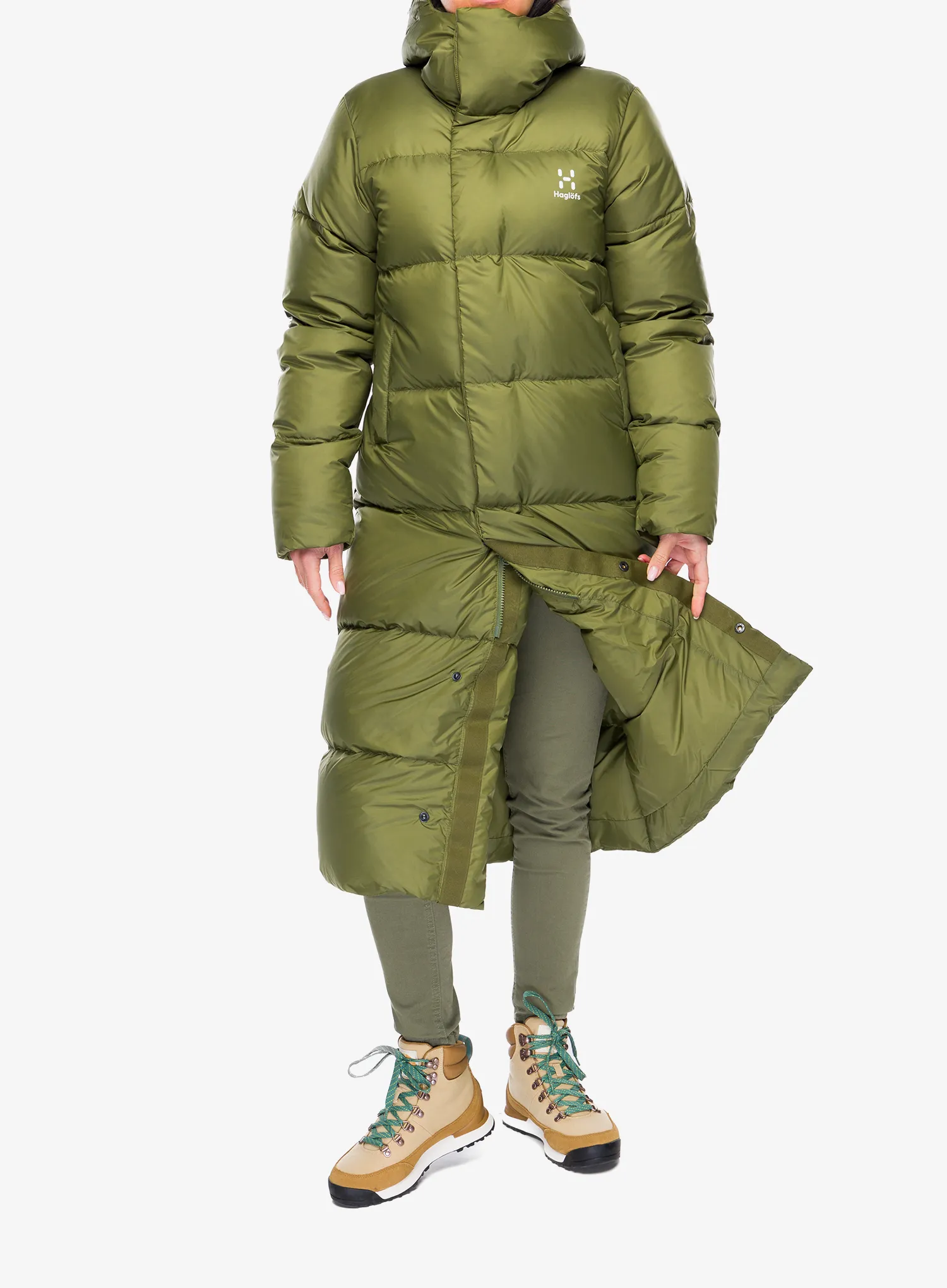 Ženski perjani kaput Haglofs Long Down Parka - olive green