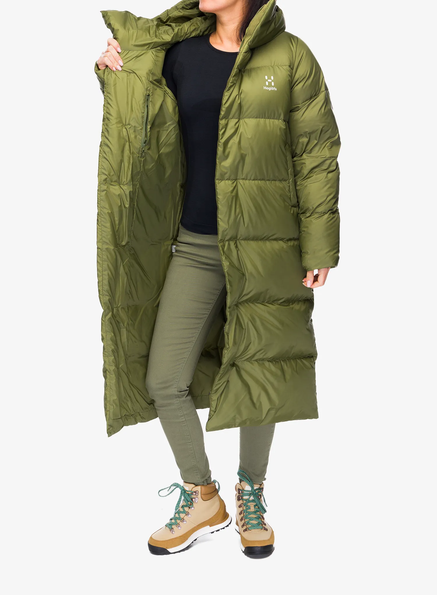 Ženski perjani kaput Haglofs Long Down Parka - olive green